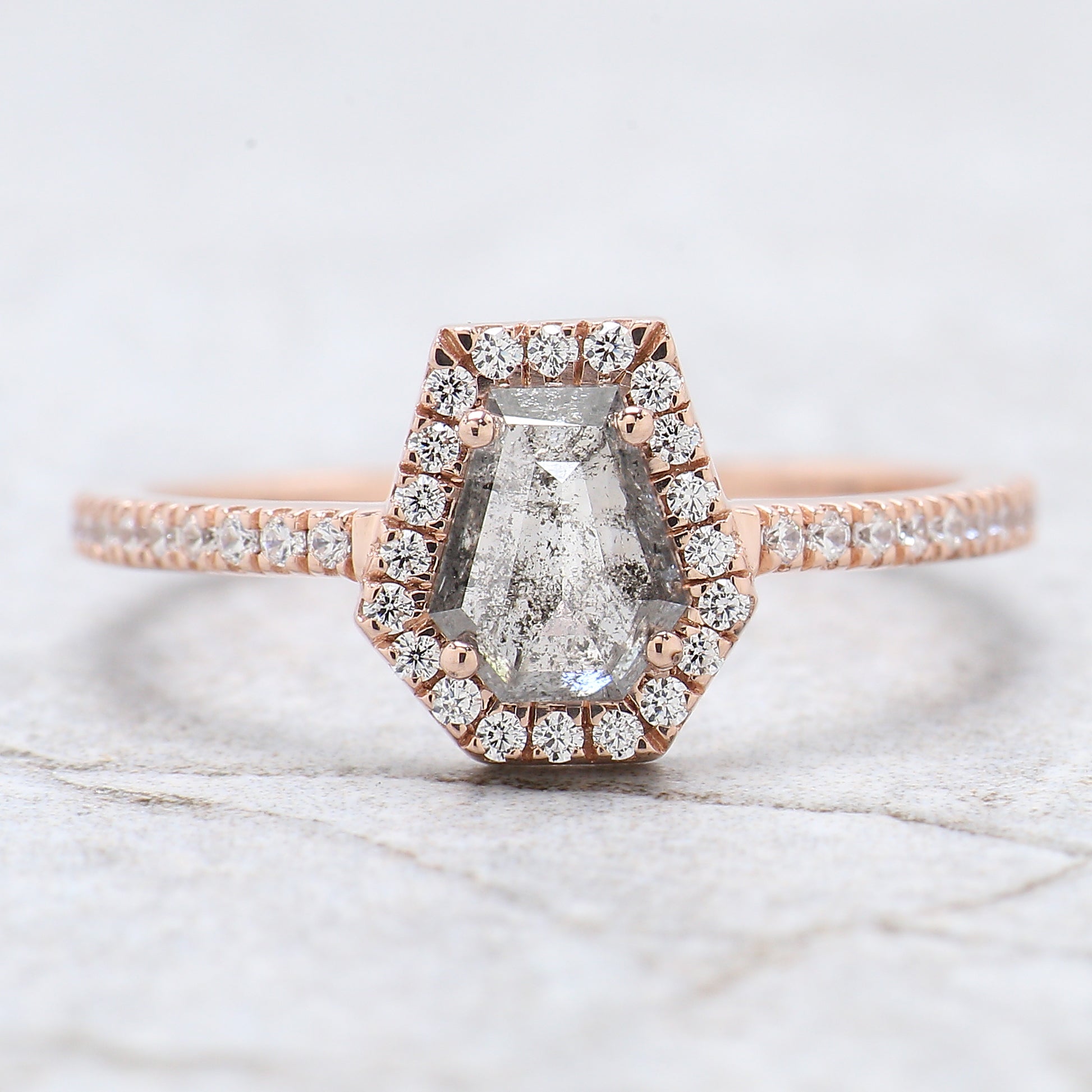 Coffin Cut Salt And Pepper Diamond Ring 0.61 Ct 6.22 MM Coffin Diamond Ring 14K Solid Rose Gold Silver Engagement Ring Gift For Her QN1888