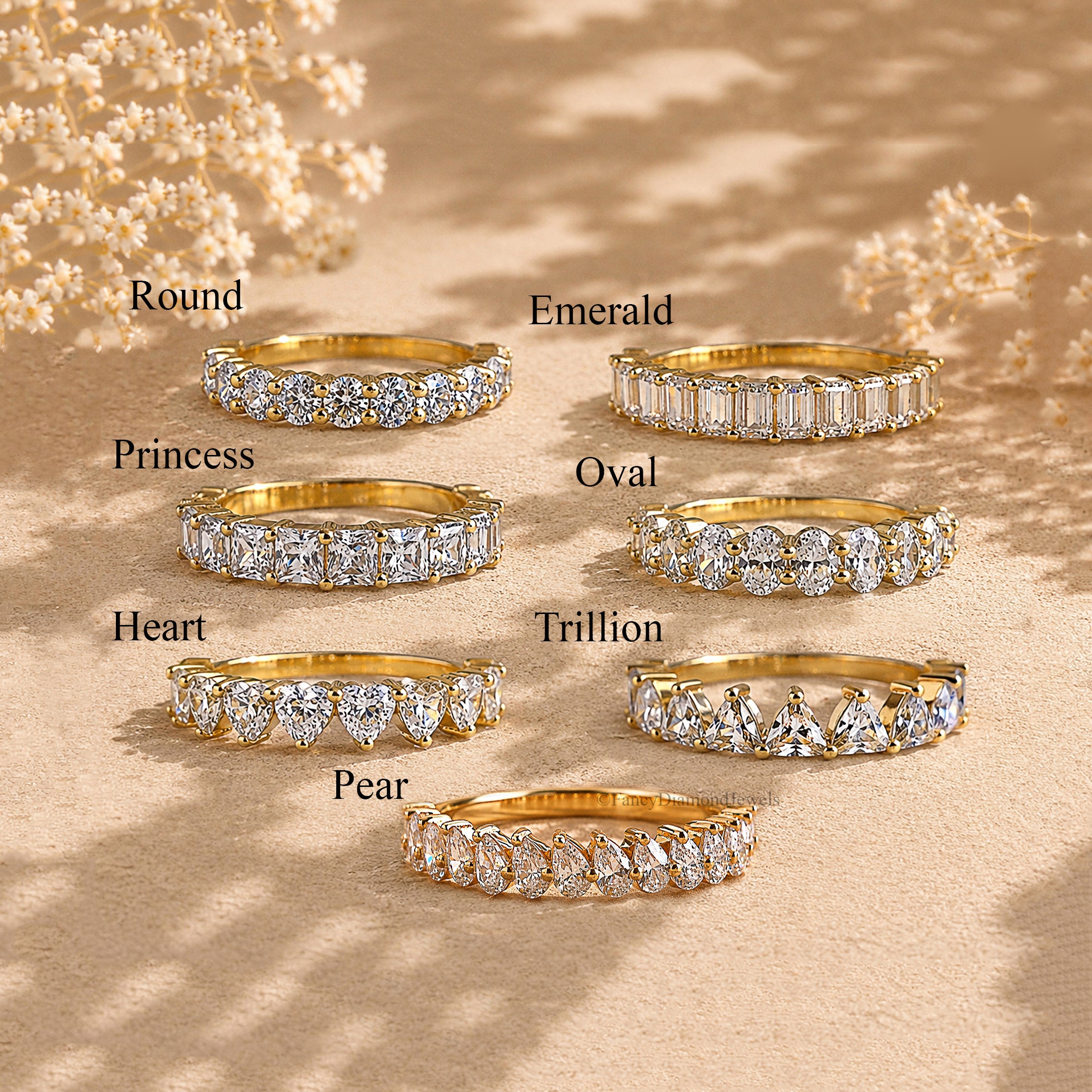 Moissanite Wedding Band, Half Eternity Ring, Sterling Silver Stackable Anniversary Jewelry for Women, Dainty Bridal Eternity Jewelry FD596