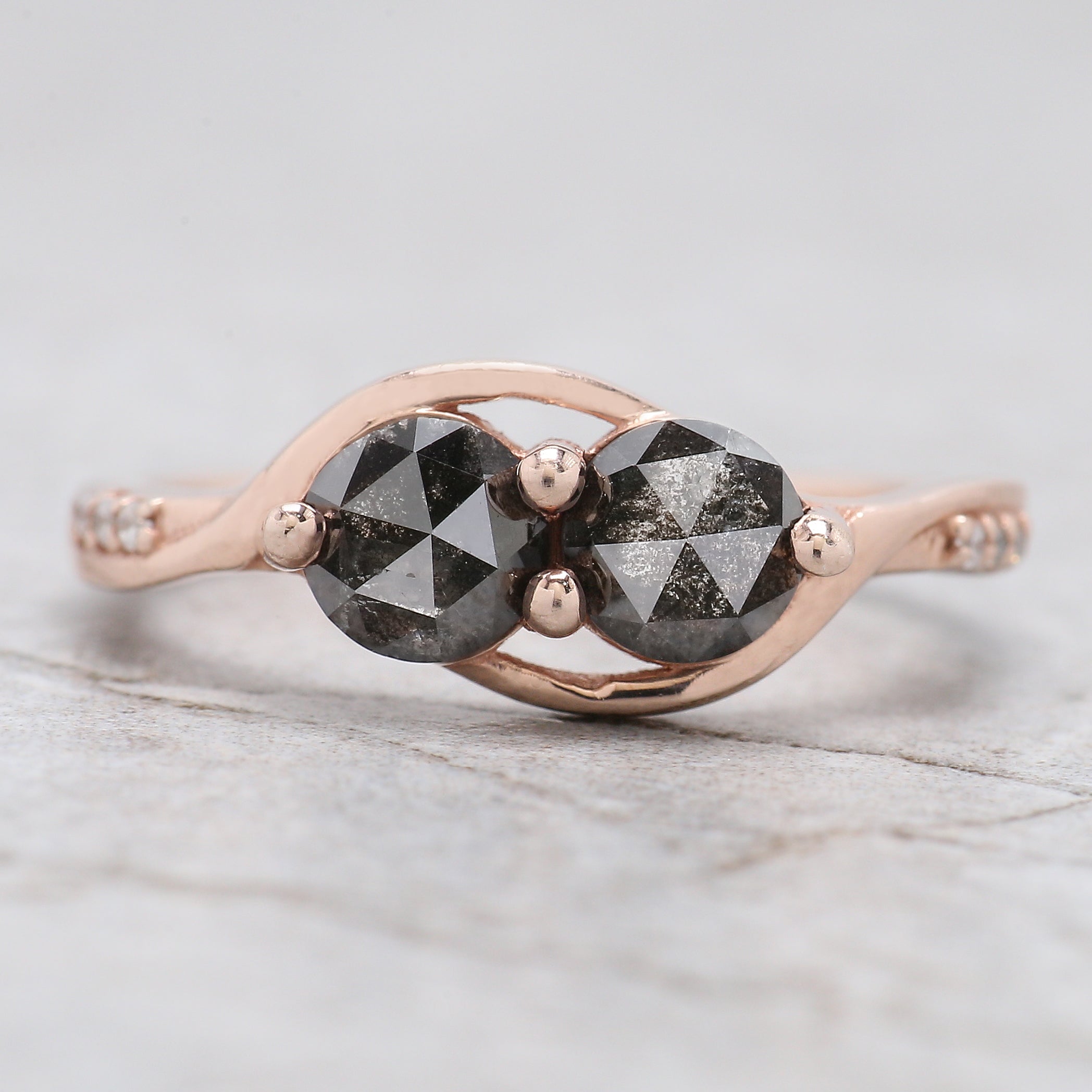 Round Rose Cut Salt And Pepper Diamond Ring 1.01 Ct 5.00 MM Round Diamond Ring 14K Rose Gold Silver Engagement Ring Gift For Her QL1662