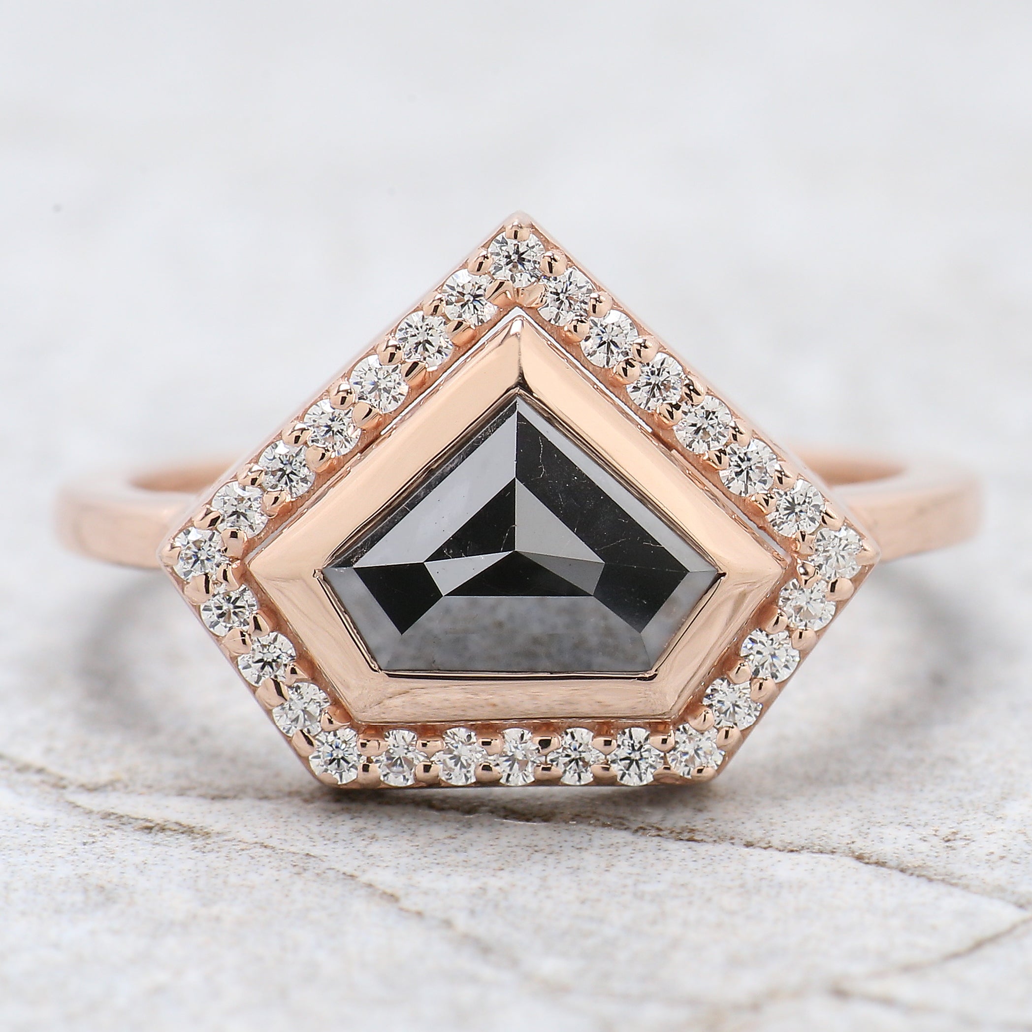 Shield Salt And Pepper Diamond Ring 1.42 Ct 6.70 MM Shield Diamond Ring 14K Solid Rose Gold Silver Shield Engagement Ring Gift For Her QL9803