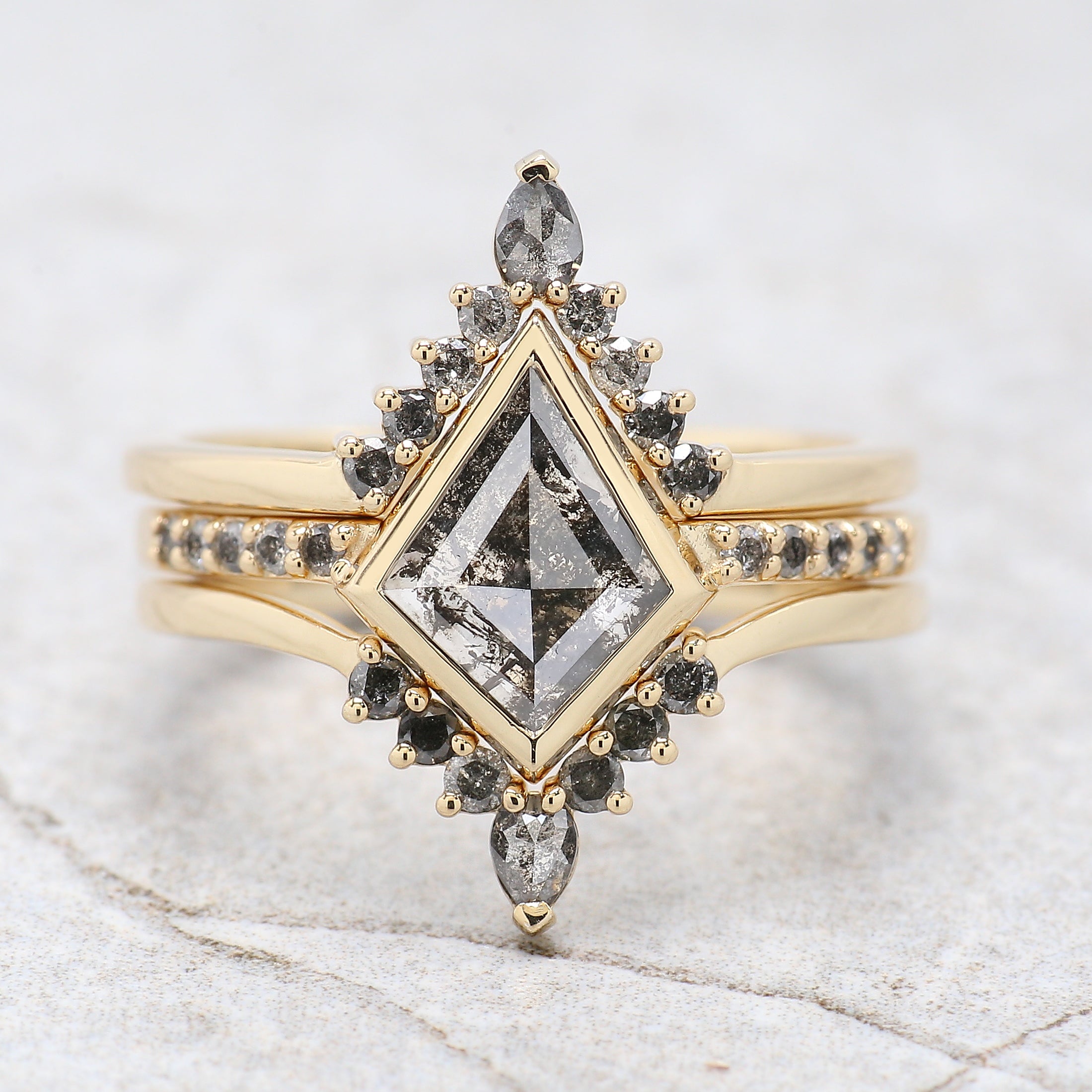 Kite Cut Salt And Pepper Diamond Ring 0.62 CT 9.80 MM Kite Diamond Wedding Ring Set Yellow Gold Silver Engagement Ring Gift For Her KDN2601