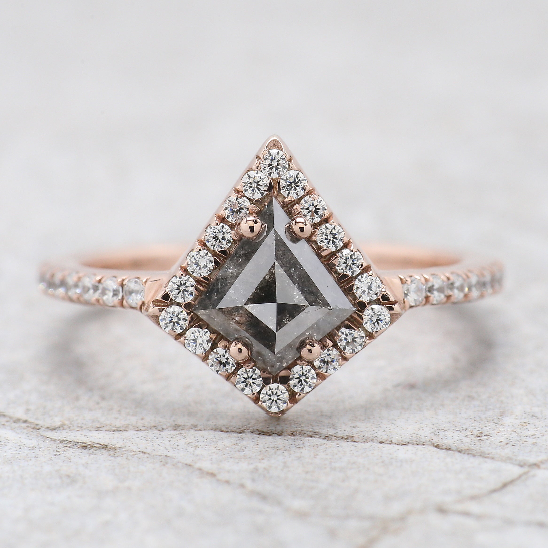 Kite Shape Salt And Pepper Diamond Ring 0.94 Ct 7.60 MM Kite Cut Diamond Ring 14K Solid Rose Gold Silver Engagement Ring Gift For Her QL2038