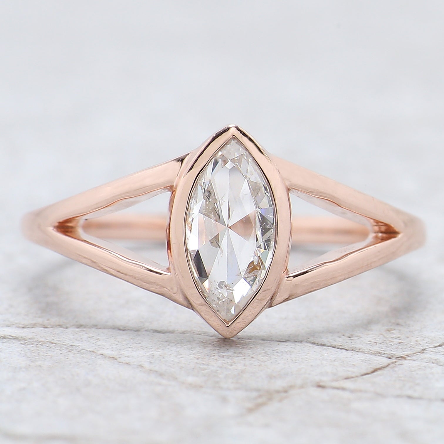 Marquise Cut Salt And Pepper Diamond Ring 0.87 Ct 8.86 MM Marquise Diamond Ring 14K Rose Gold Silver Engagement Ring Gift For Her QL2685