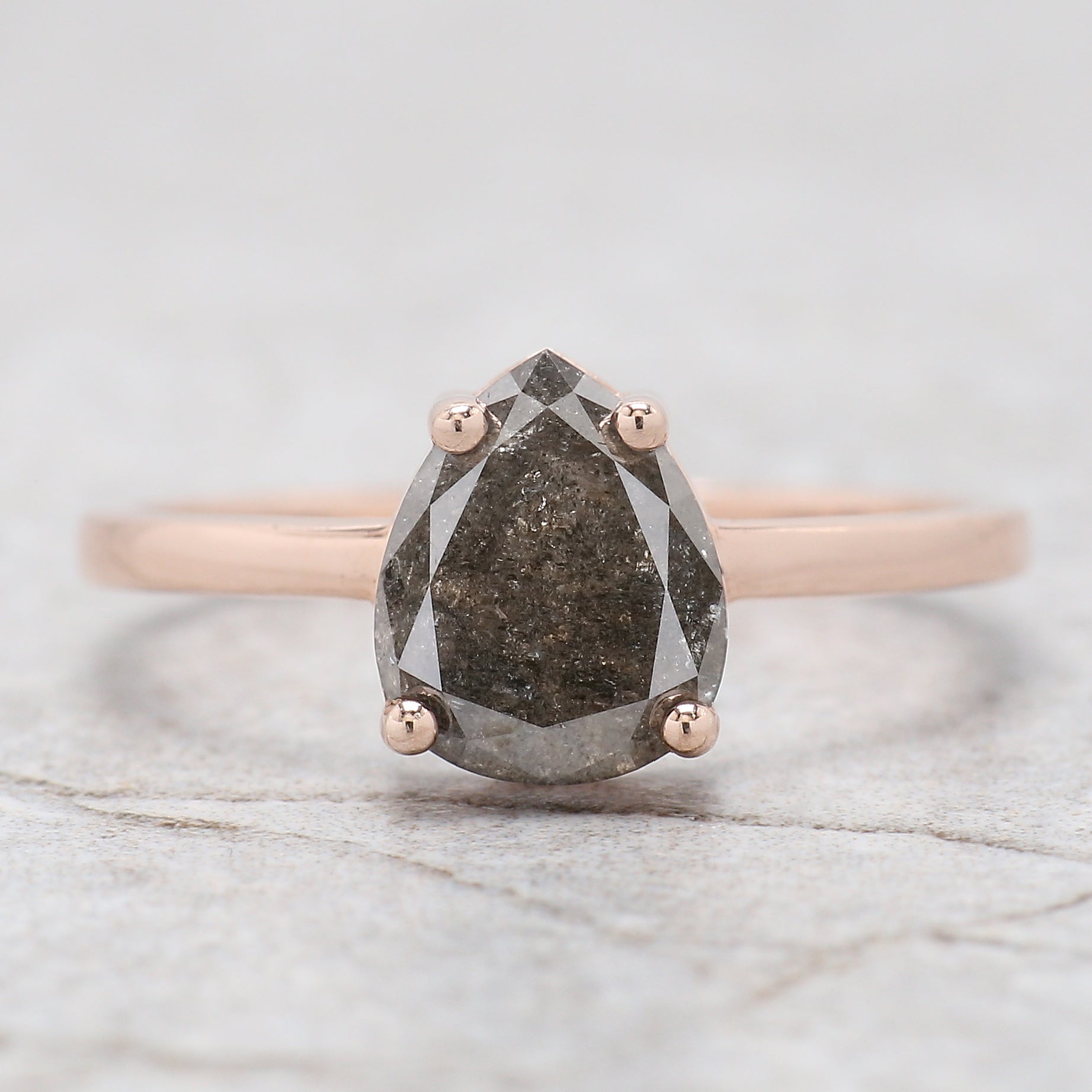 Pear Cut Salt And Pepper Diamond Ring 1.58 Ct 8.45 MM Pear Diamond Ring 14K Solid Rose Gold Silver Engagement Pear Ring Gift For Her QL1666