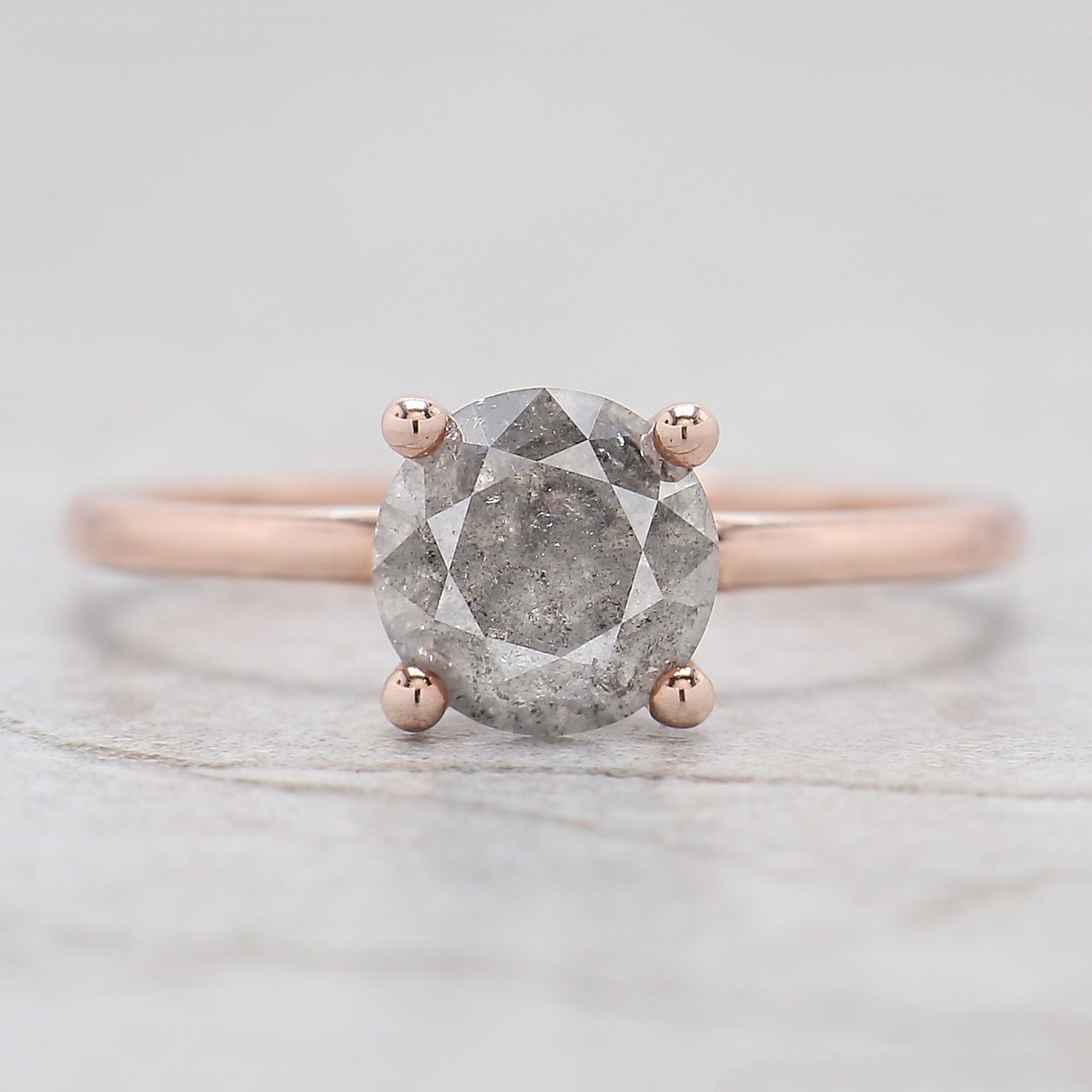 Round Cut Salt And Pepper Diamond Ring 0.98 Ct 6.40 MM Round Diamond Ring 14K Solid Rose Gold Silver Engagement Ring Gift For Her QL2083