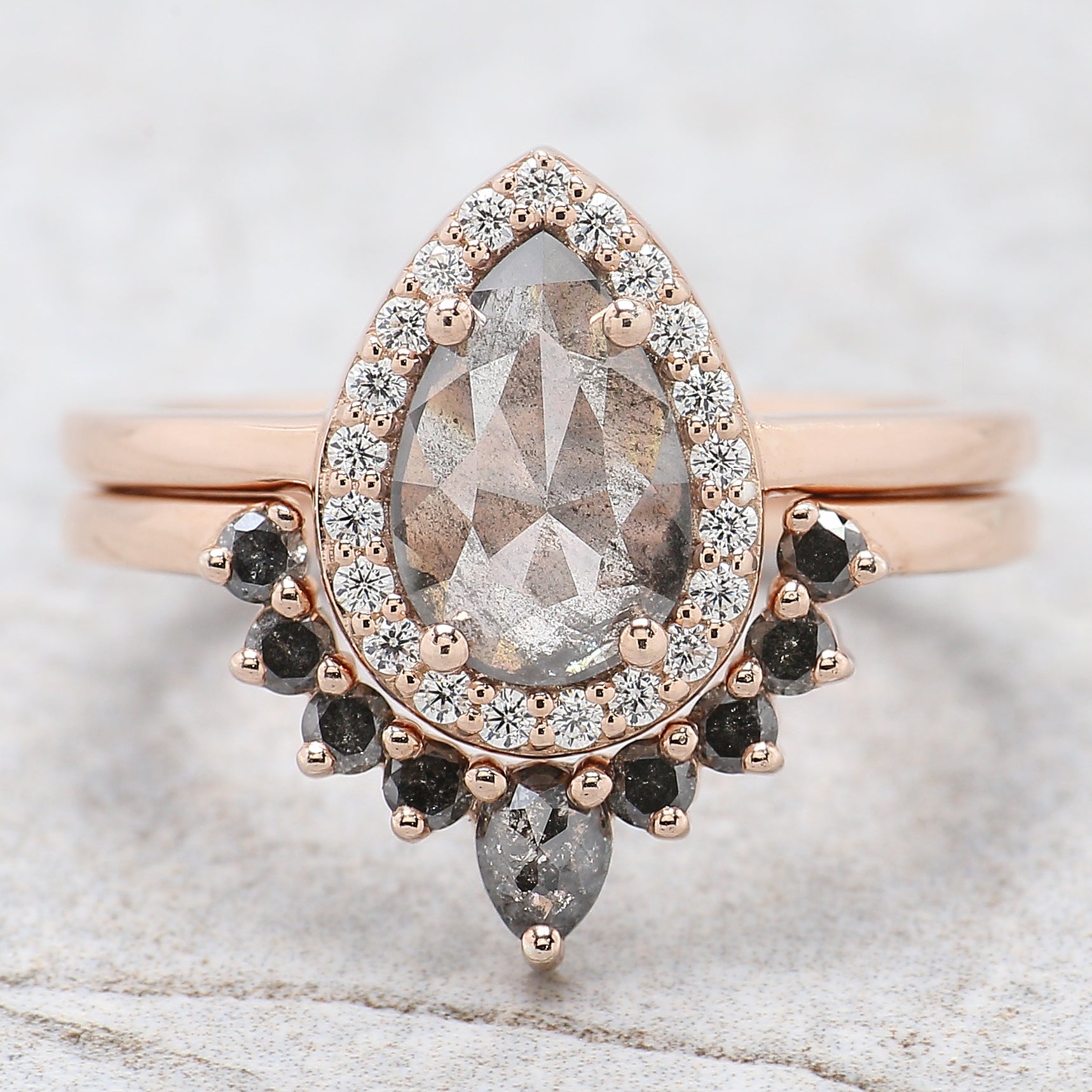 Pear Cut Salt And Pepper Diamond Ring 1.12 Ct 9.17 MM Pear Diamond Ring 14K Solid Rose Gold Silver Pear Engagement Ring Gift For Her QL2710