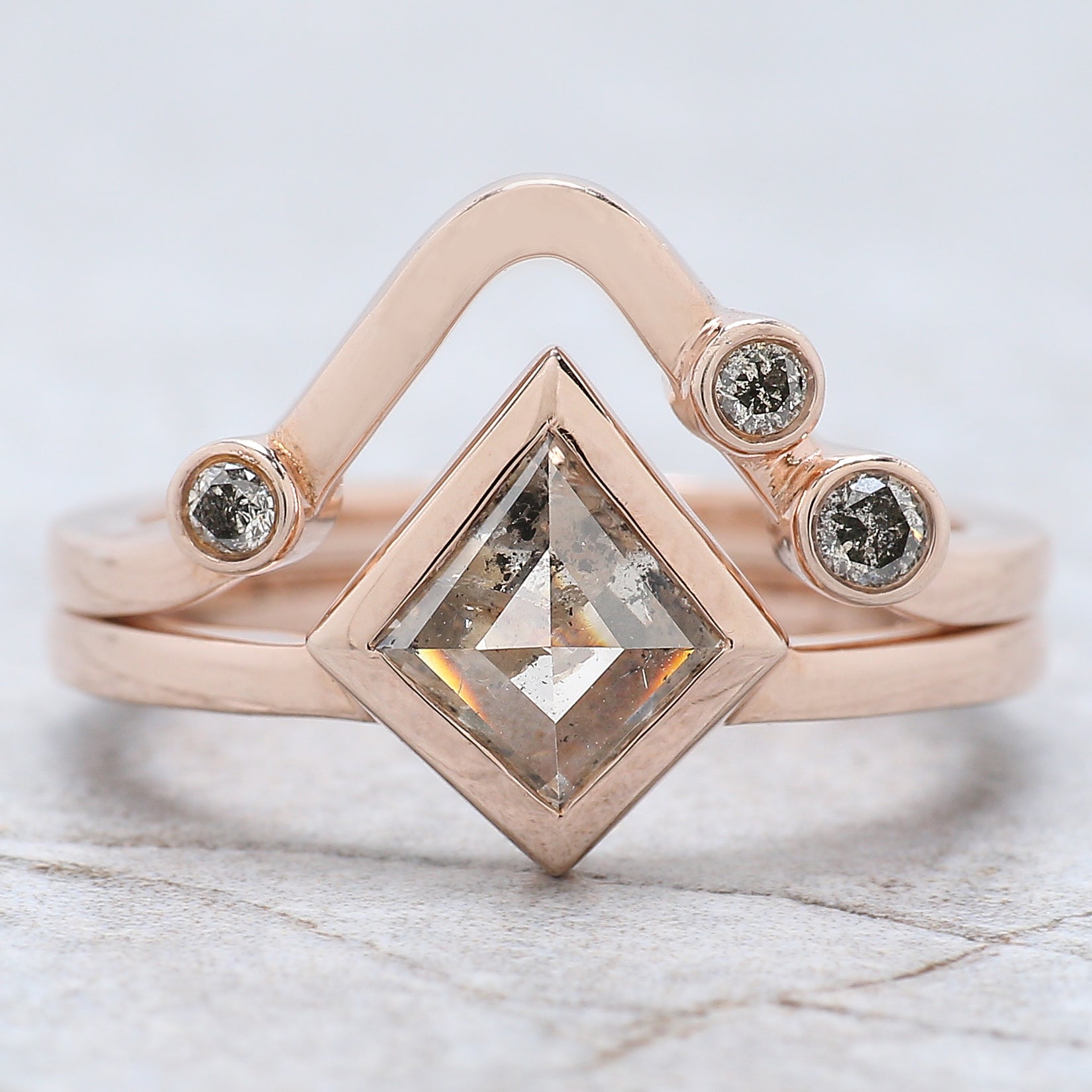 Kite Cut Salt And Pepper Diamond Ring 1.07 Ct 8.60 MM Kite Diamond Ring 14K Solid Rose Gold Silver Kite Engagement Ring Gift For Her QK2176