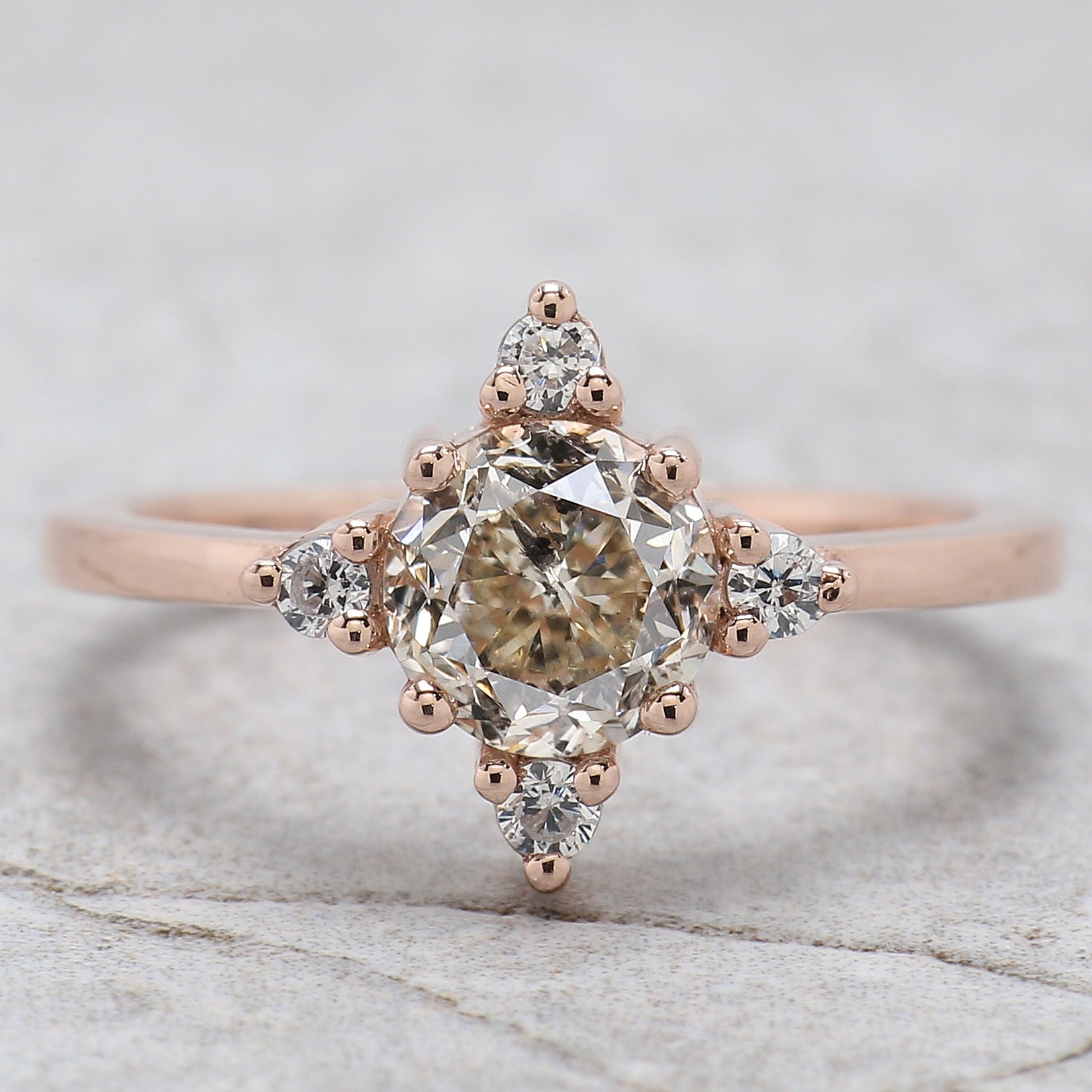 Round Cut Salt And Pepper Diamond Ring 1.25 Ct 6.45 MM Round Diamond Ring 14K Solid Rose Gold Silver Engagement Ring Gift For Her QL2646