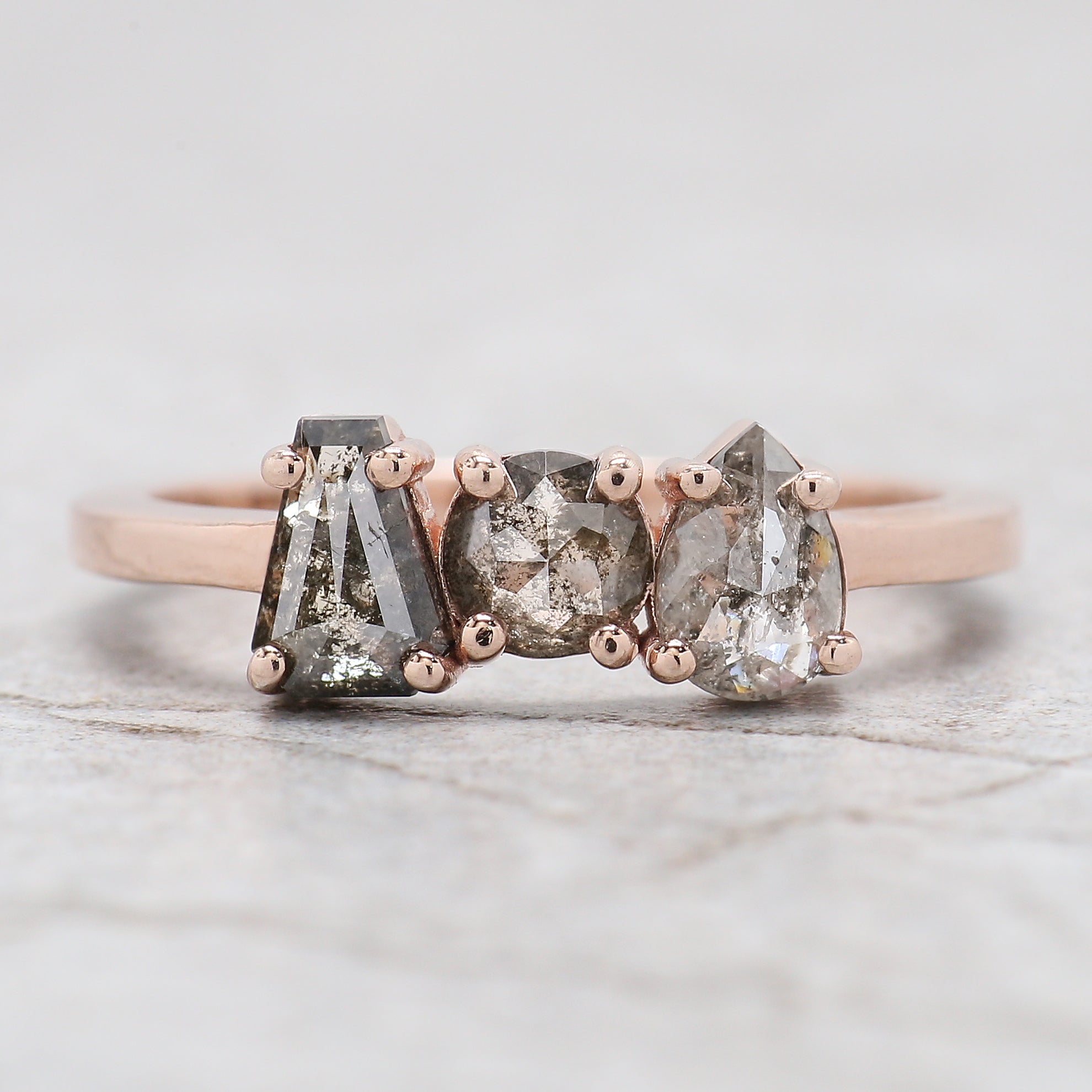 Mix Shape Salt And Pepper Diamond Ring 1.13 Ct 5.70 MM Mix Shape Diamond Ring 14K Solid Rose Gold Silver Engagement Ring Gift For Her QN1250