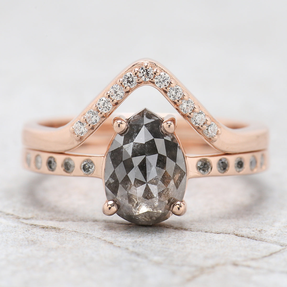Pear Shape Salt And Pepper Diamond Ring 1.70 Ct 9.00 MM Pear Cut Diamond Ring 14K Solid Rose Gold Silver Engagement Ring Gift For Her QL8120