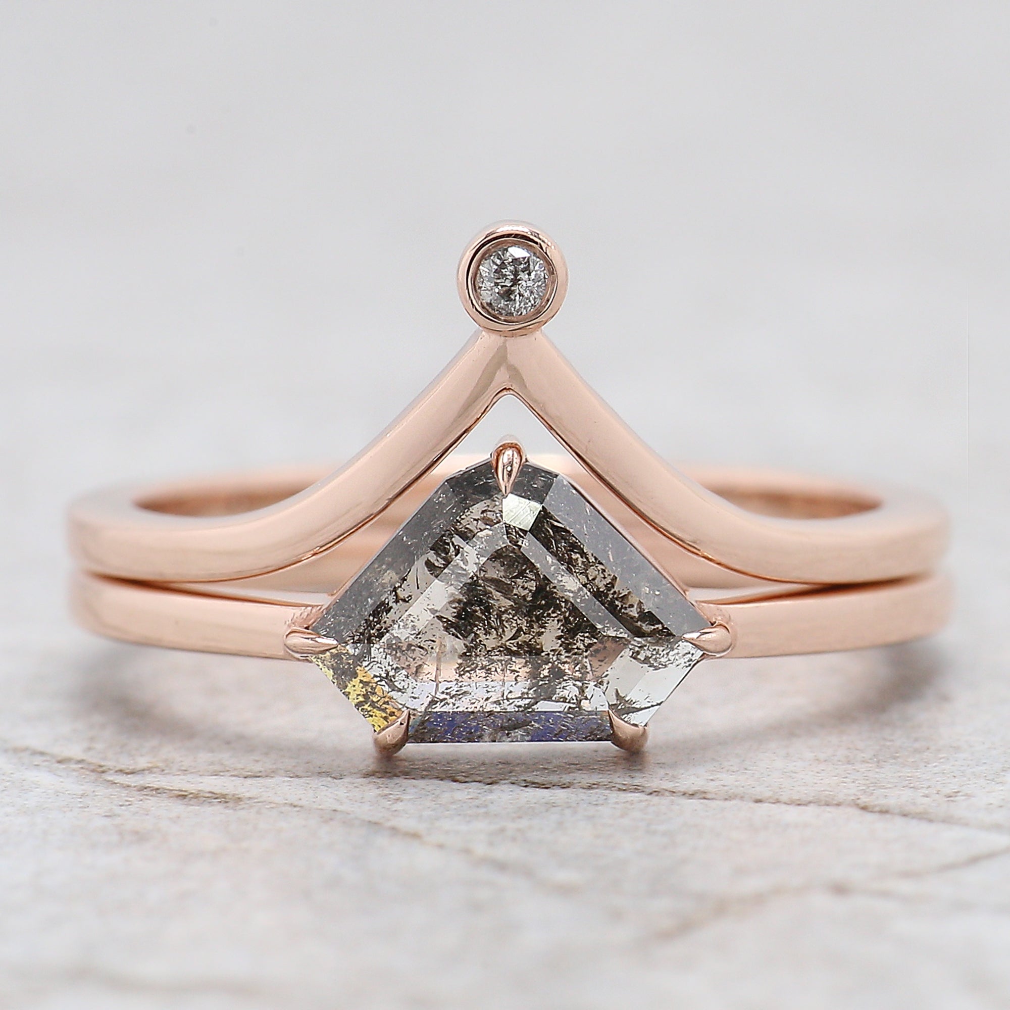 Shield Cut Salt And Pepper Diamond Ring 0.82 Ct 9.15 MM Shield Diamond Ring 14K Solid Rose Gold Silver Engagement Ring Gift For Her QN9450