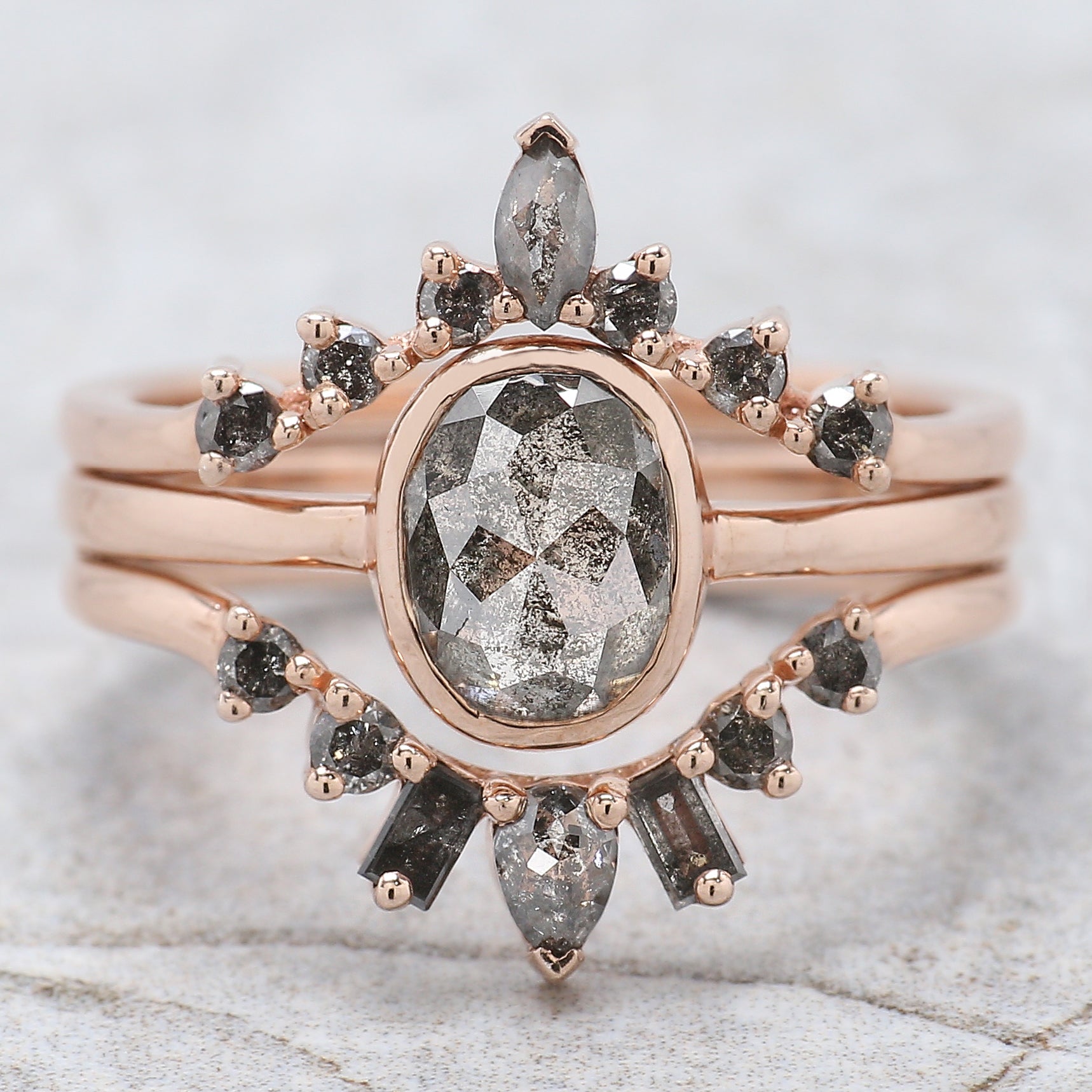 Oval Cut Salt And Pepper Diamond Ring 1.37 Ct 7.33 MM Oval Diamond Ring 14K Solid Rose Gold Silver Oval Engagement Ring Gift For Her QL2299