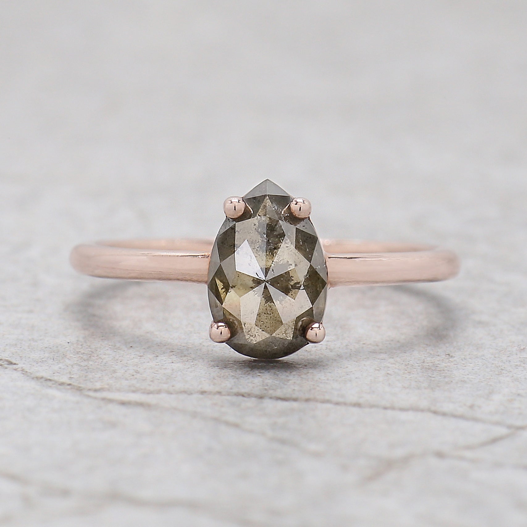 Pear Cut Green Color Diamond Ring 1.16 Ct 8.70 MM Pear Shape Diamond Ring 14K Solid Rose Gold Silver Pear Engagement Ring Gift For Her KDK2608