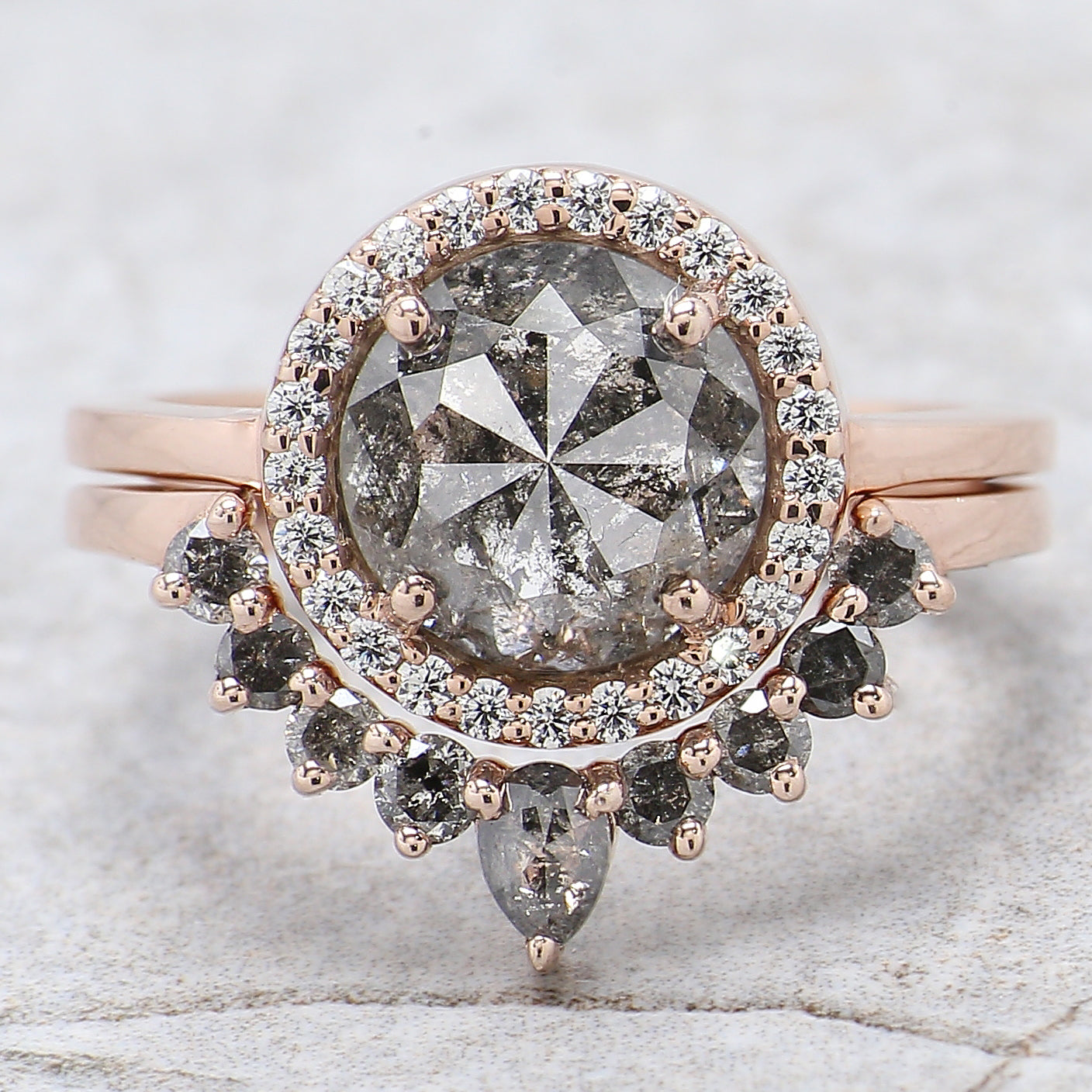 Round Rose Cut Salt And Pepper Diamond Ring 2.77 Ct 8.40 MM Round Diamond Ring 14K Rose Gold Silver Engagement Ring Gift For Her QL9731