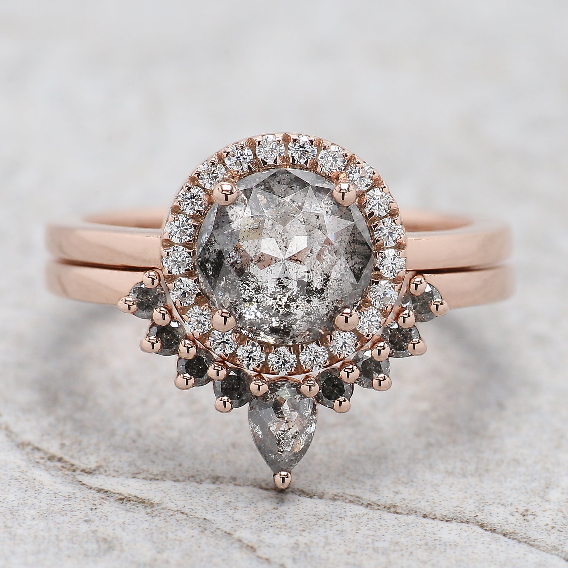 Round Rose Cut Salt And Pepper Diamond Ring 1.70 Ct 7.30 MM Round Shape Diamond Ring 14K Rose Gold Silver Engagement Ring Gift For Her QL882