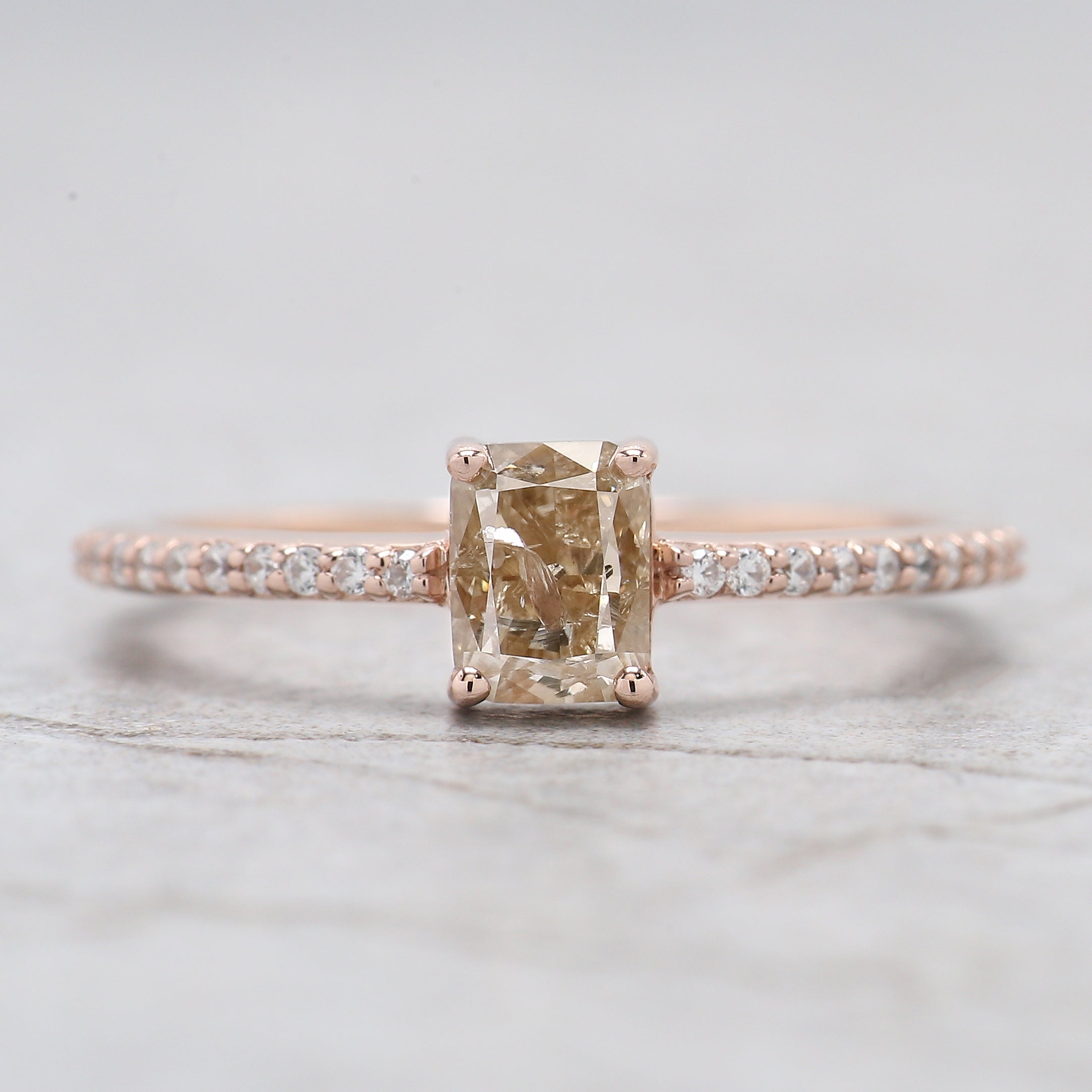 Cushion Shape Brown Color Diamond Ring 0.71 Ct 5.40 MM Cushion Diamond Ring 14K Solid Rose Gold Silver Engagement Ring Gift For Her QN7465