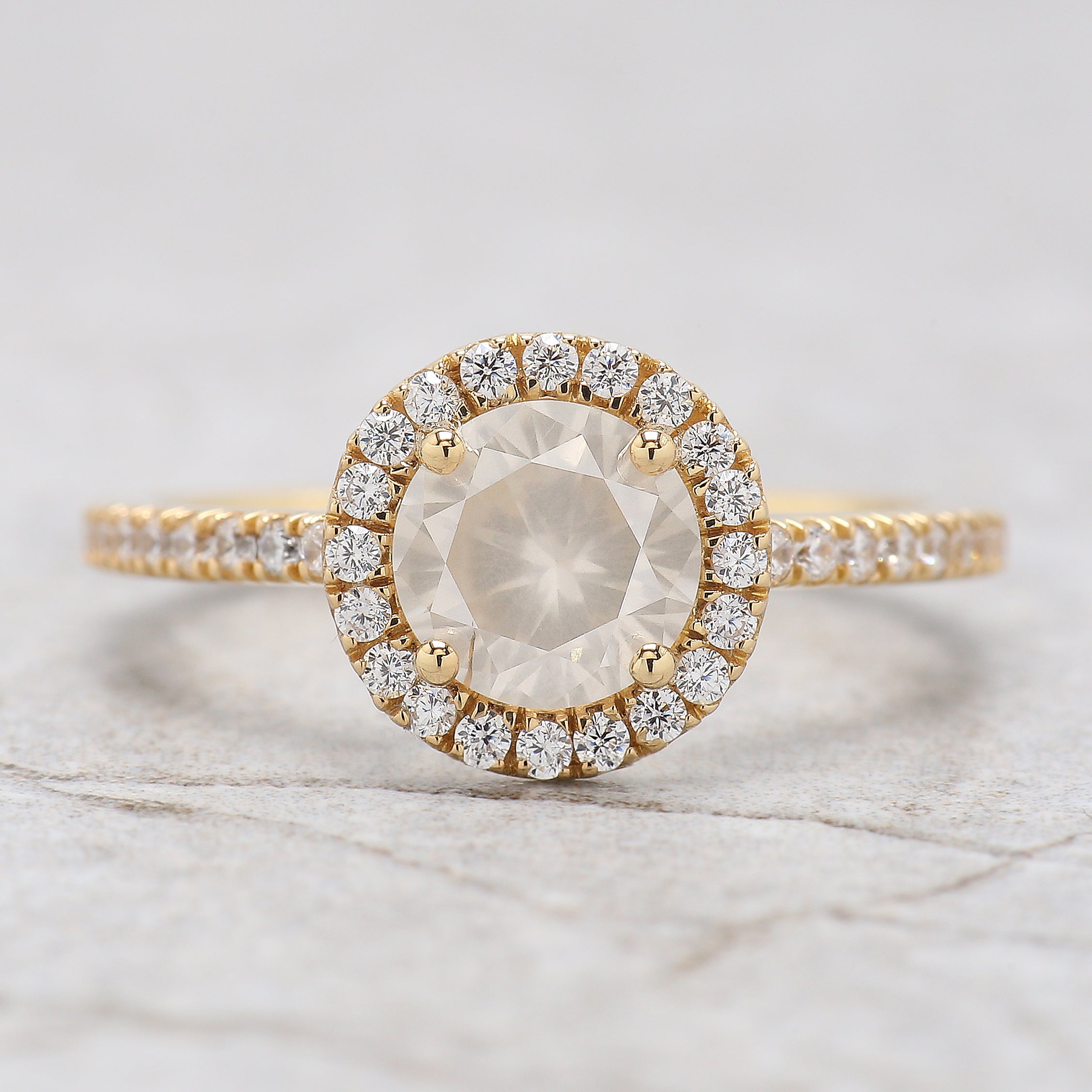 Round Cut Salt And Pepper Diamond Ring 1.02 Ct 6.61 MM Round Diamond Ring 14K Solid Yellow Gold Silver Engagement Ring Gift For Her QL2516