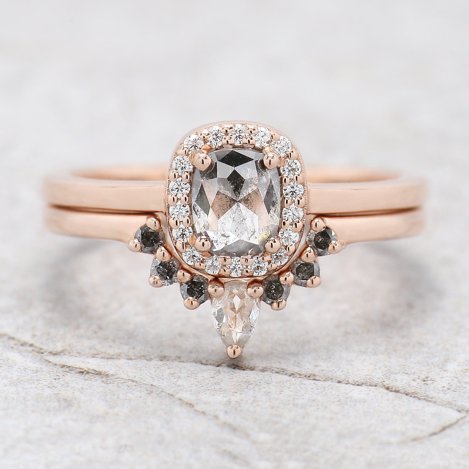 Cushion Cut Salt And Pepper Diamond Ring 0.61 Ct 5.20 MM Cushion Shape Diamond Ring 14K Rose Gold Silver Engagement Ring Gift For Her QL2717