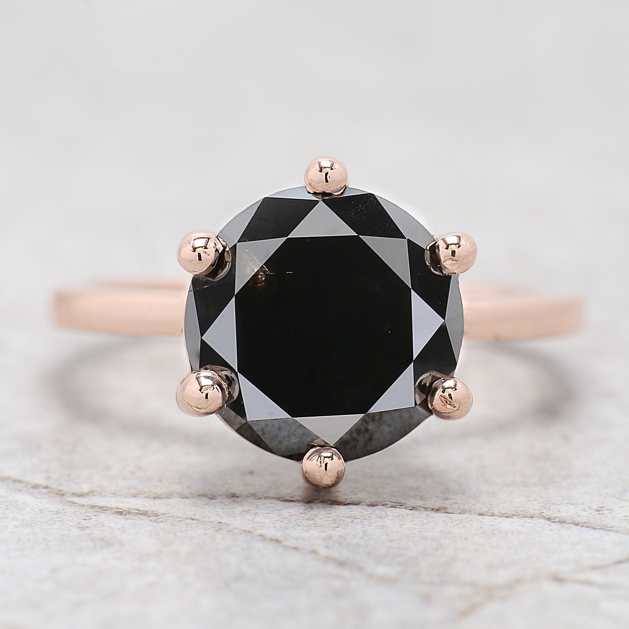 Round Shape Black Color Diamond Ring 4.23 Ct 9.67 MM Round Cut Diamond Ring 14K Solid Rose Gold Silver Engagement Ring Gift For Her QL9505