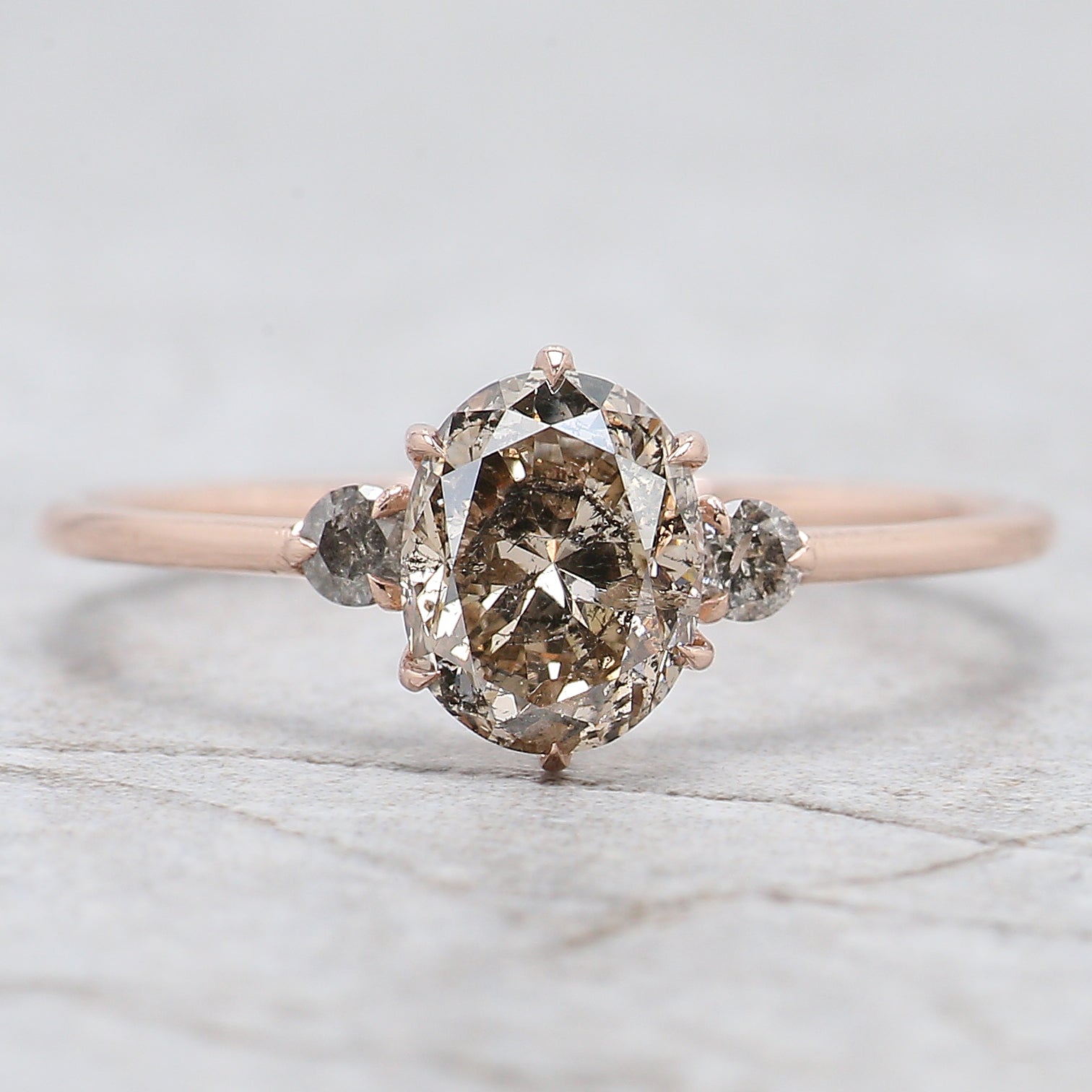 Oval Cut Salt And Pepper Diamond Ring 1.12 Ct 7.00 MM Oval Diamond Ring 14K Solid Rose Gold Silver Oval Engagement Ring Gift For Her QL2607