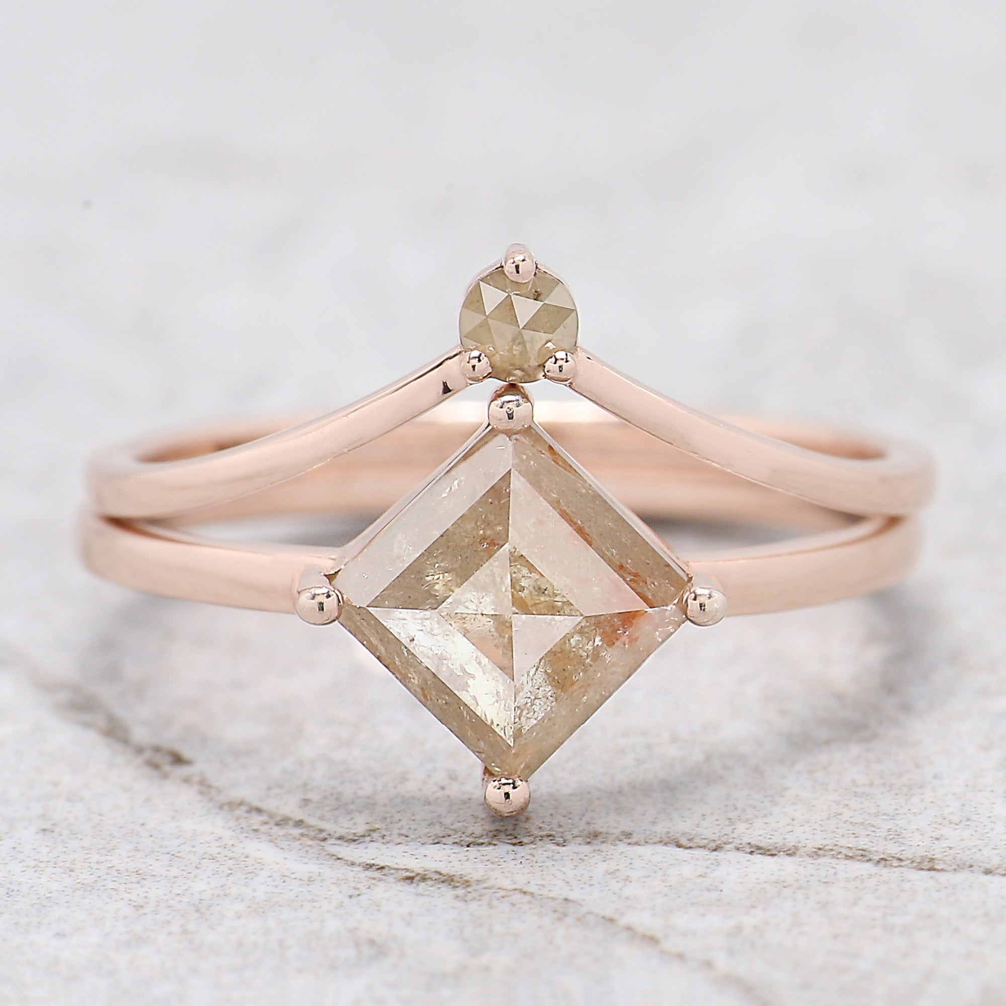 Kite Cut Grey Color Diamond Ring 1.51 Ct 8.55 MM Kite Shape Diamond Ring 14K Solid Rose Gold Silver Kite Engagement Ring Gift For Her QL9612