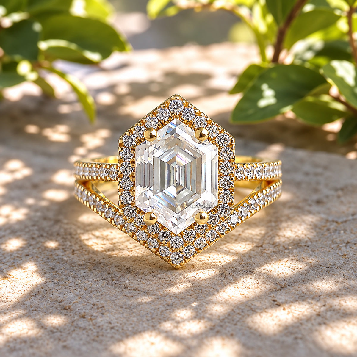 2.35 CT Hexagon Cut Engagement Ring set in Solid Yellow 10K/14k/18k Gold Hexagon Cut Solitaire Engagement Ring Bridal Wedding Ring Set FD605