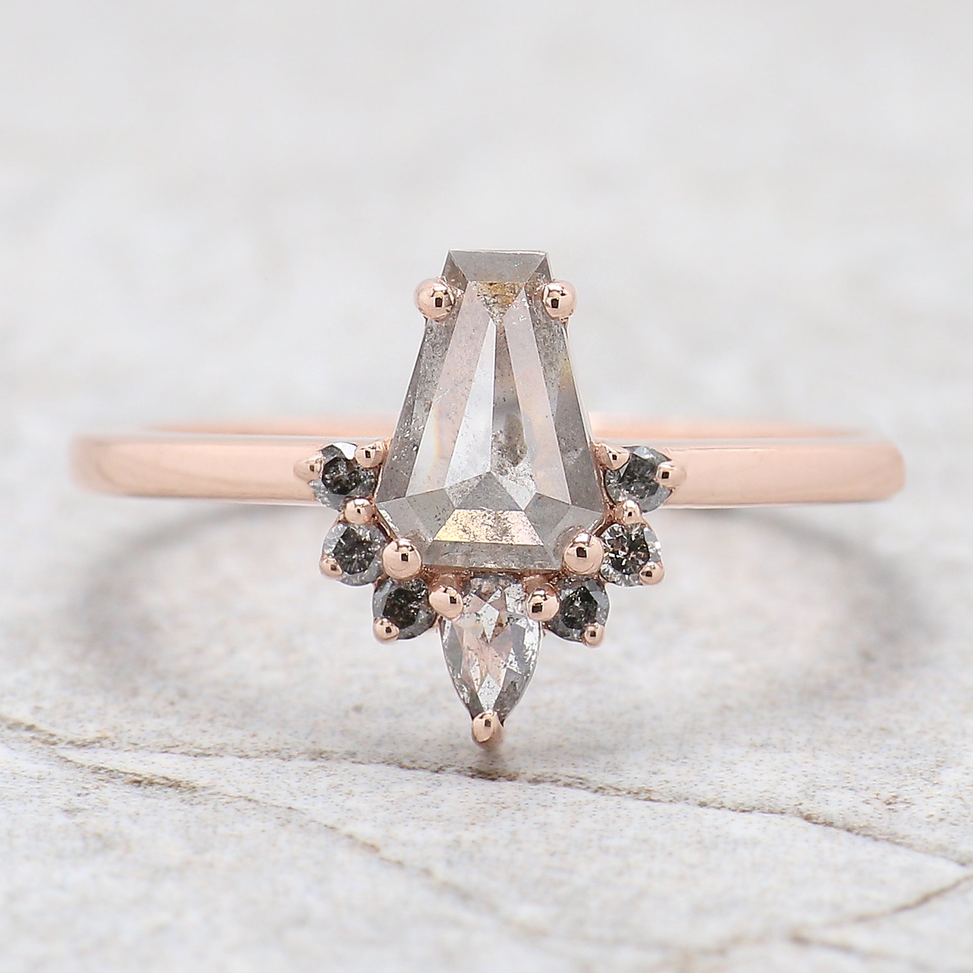 Coffin Cut Salt And Pepper Diamond Ring 0.75 Ct 7.00 MM Coffin Diamond Ring 14K Solid Rose Gold Silver Engagement Ring Gift For Her QN1248