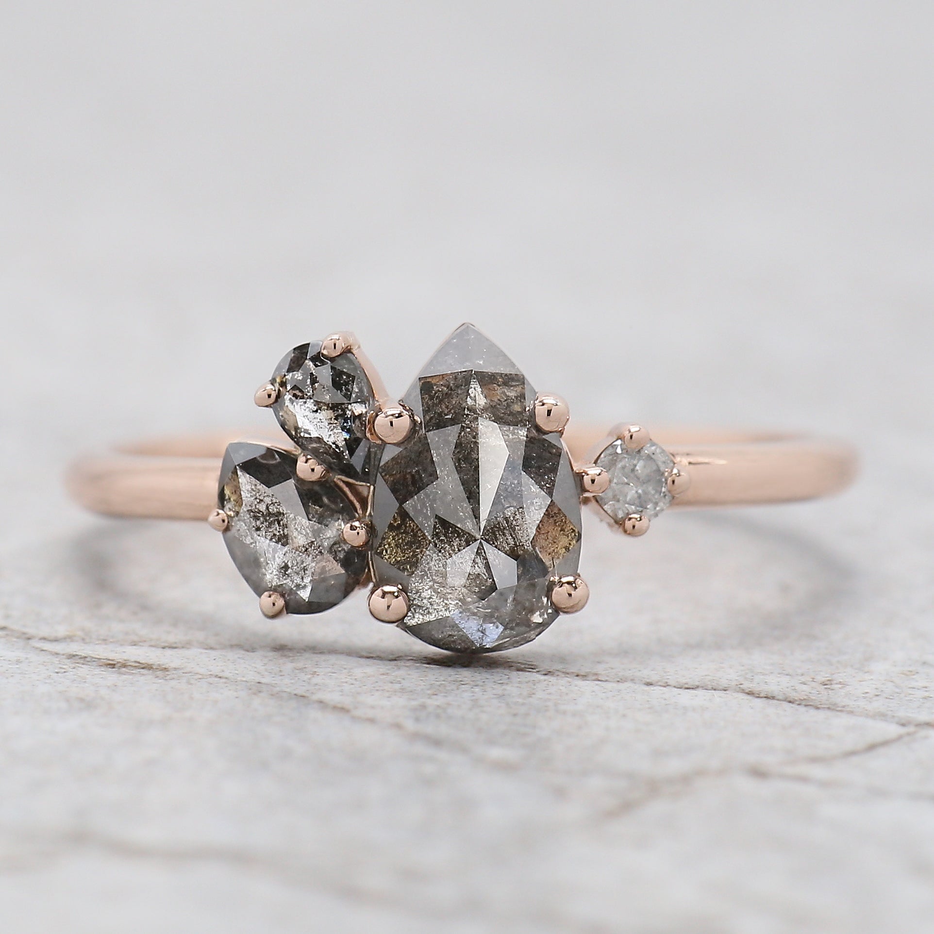 Pear Cut Salt And Pepper Diamond Ring 0.70 Ct 7.70 MM Pear Diamond Ring 14K Solid Rose Gold Silver Pear Engagement Ring Gift For Her QL1229