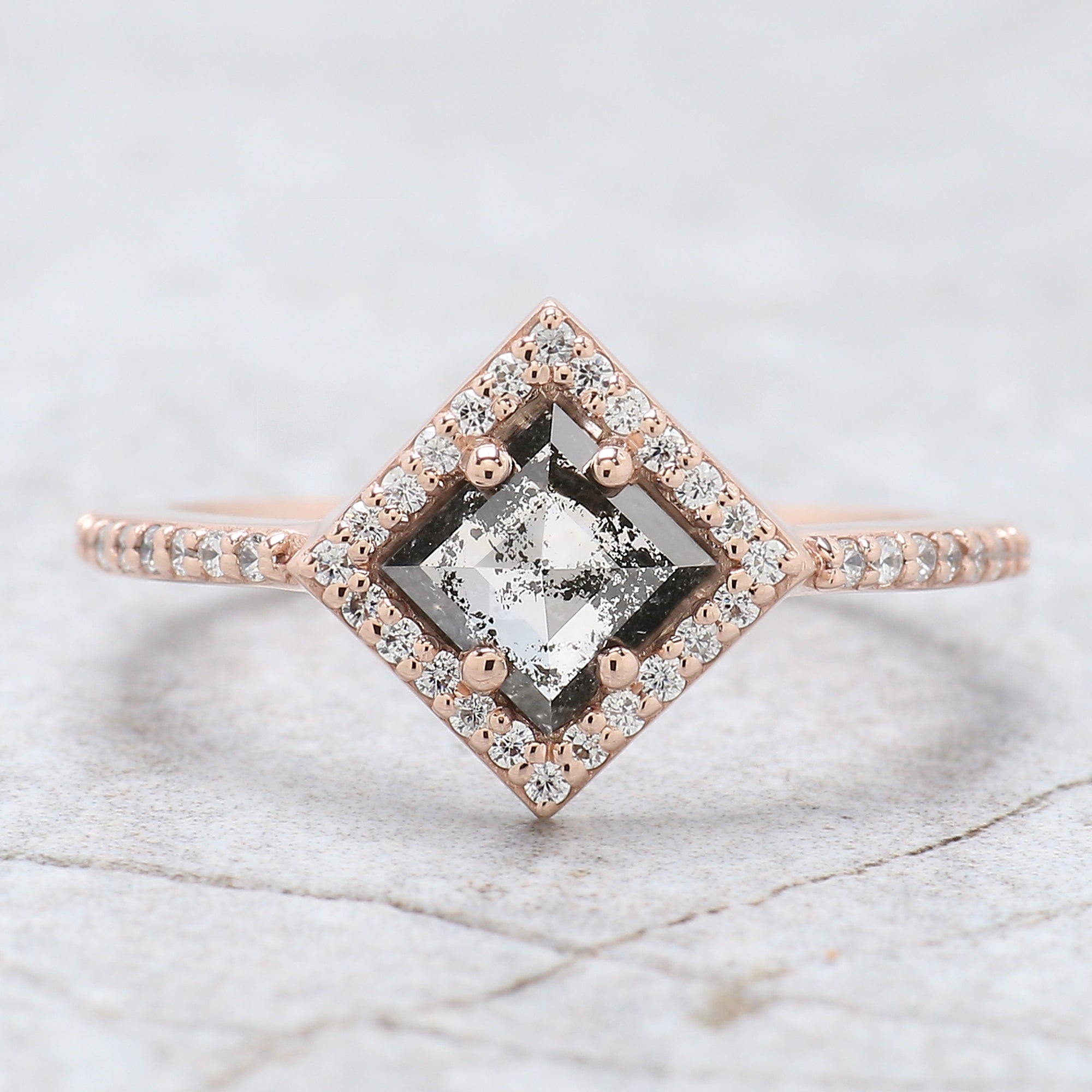 Kite Cut Salt And Pepper Diamond Ring 0.70 Ct 7.10 MM Kite Diamond Ring 14K Solid Rose Gold Silver Kite Engagement Ring Gift For Her QN930