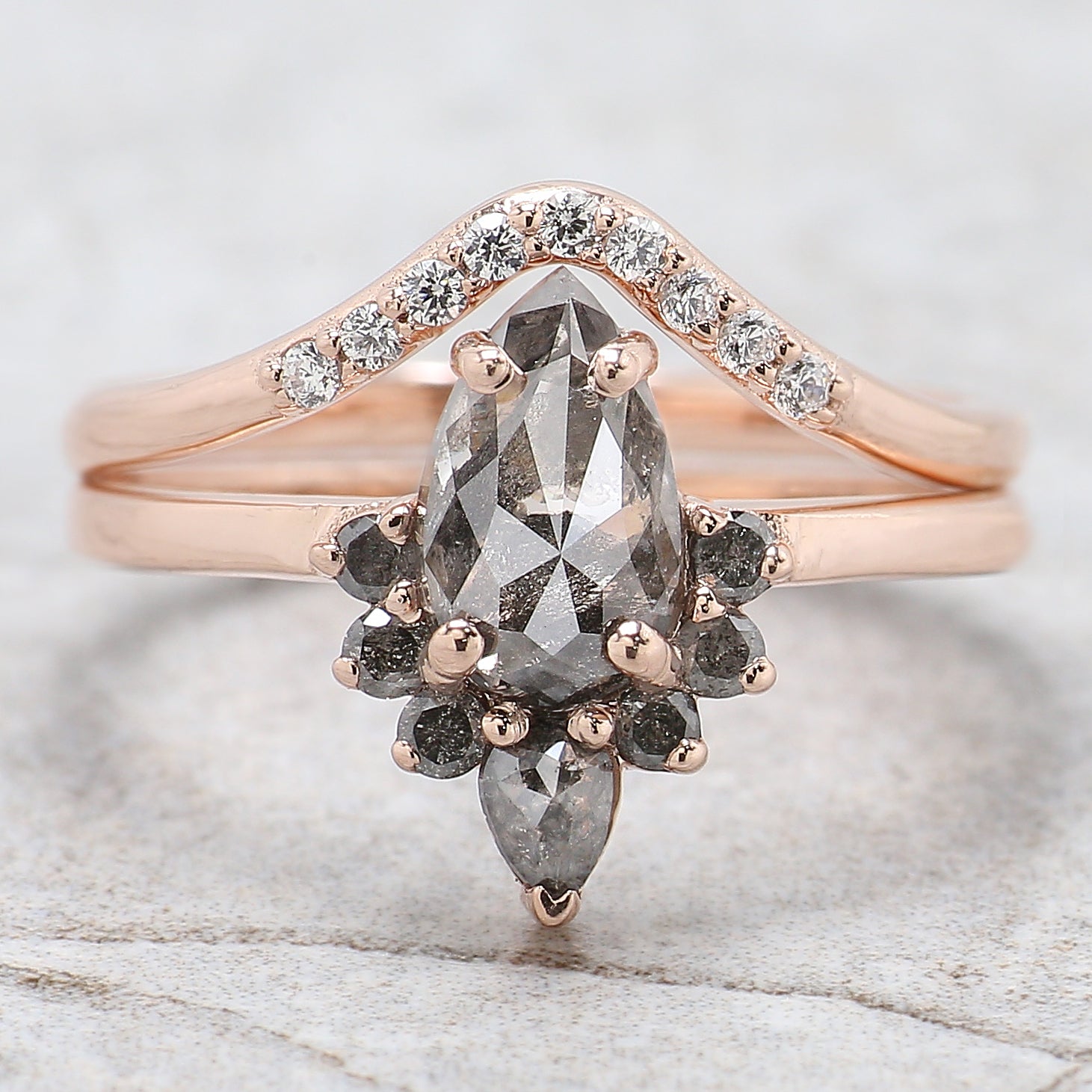 Pear Cut Salt And Pepper Diamond Ring 0.96 Ct 7.90 MM Pear Diamond Ring 14K Solid Rose Gold Silver Pear Engagement Ring Gift For Her QL1526