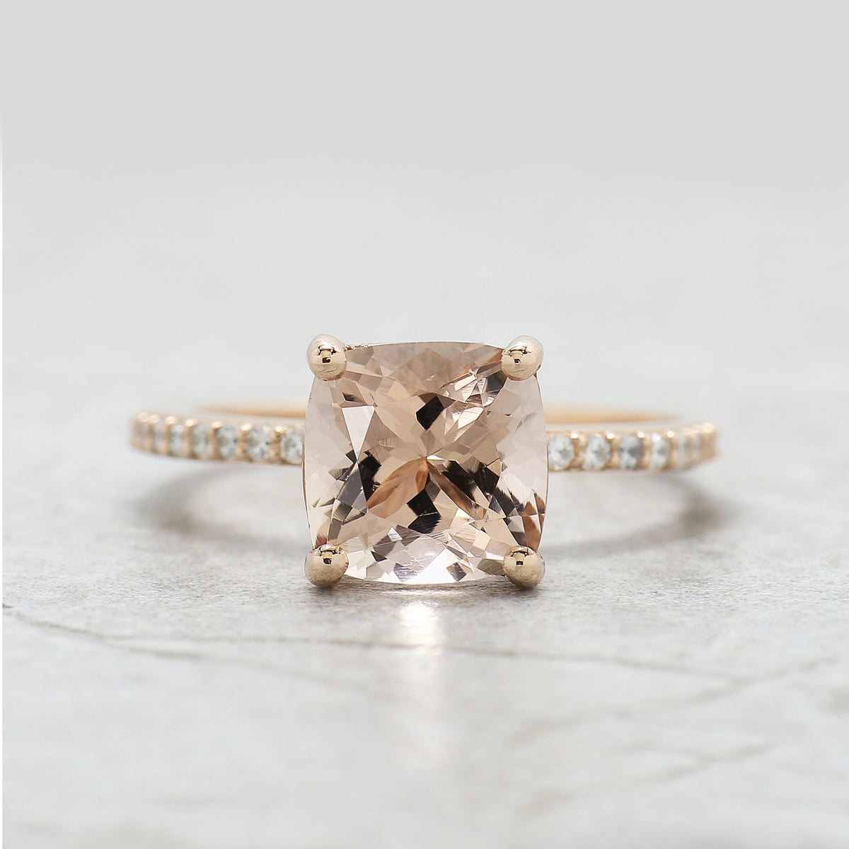 2.13 CT Cushion Cut Natural Morganite Engagement Ring Rose Gold Ring Cushion Shape Wedding Ring Unique Vintage Ring Gift For Her FD611