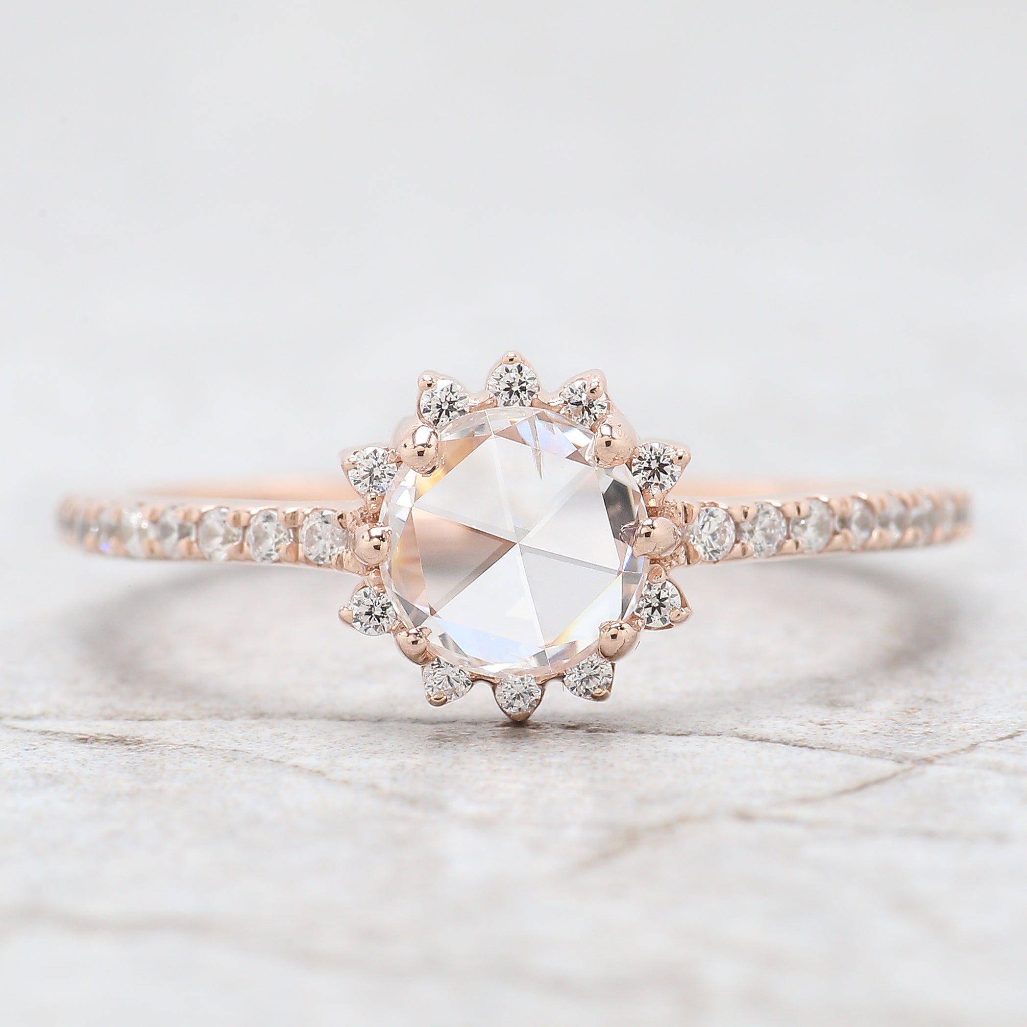 Round Rose Cut White Color Diamond Ring 0.55 Ct 6.00 MM Round Shape Diamond Ring 14K Rose Gold Silver Engagement Ring Gift For Her QL6242