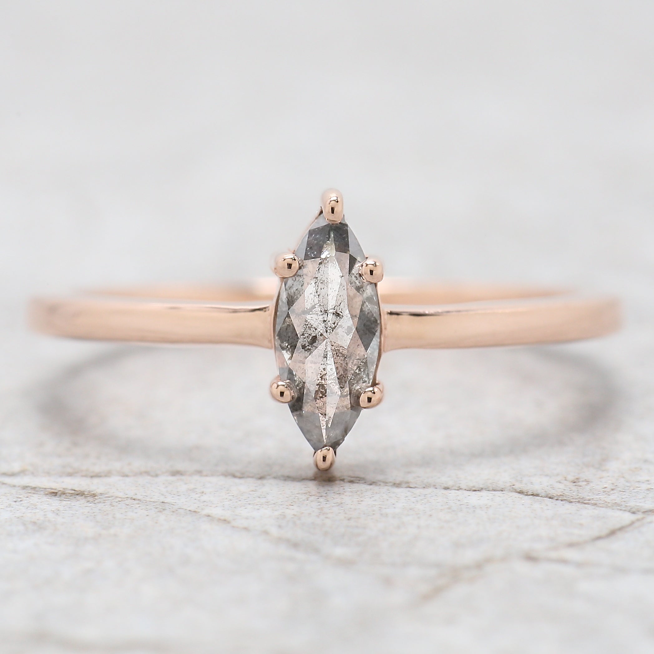 Marquise Salt And Pepper Diamond Ring 0.51 Ct 8.25 MM Marquise Diamond Ring 14K Solid Rose Gold Silver Engagement Ring Gift For Her QN916