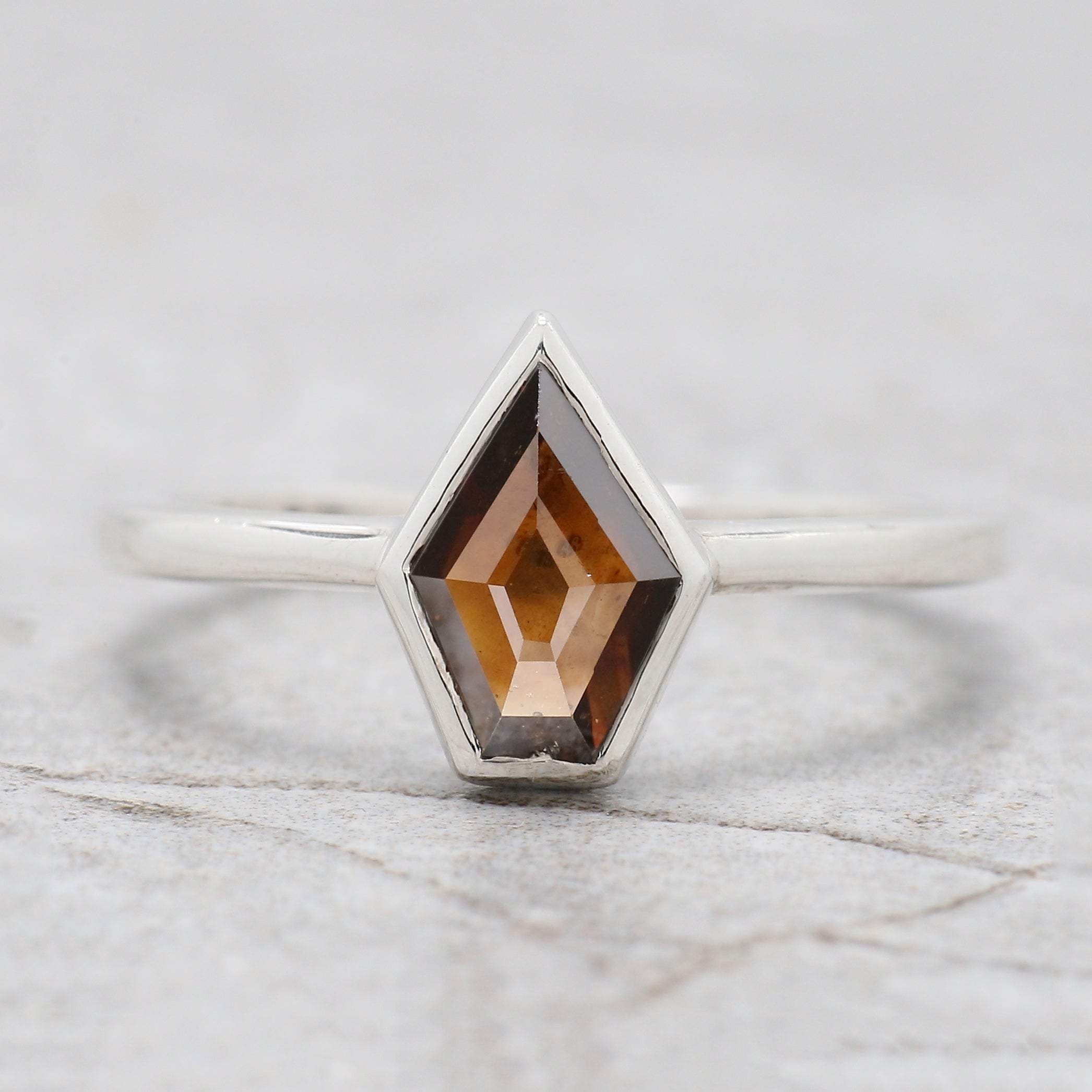 Shield Shape Brown Color Diamond Ring 1.04 Ct 8.65 MM Shield Diamond Ring 14K Solid White Gold Silver Engagement Ring Gift For Her QL1756