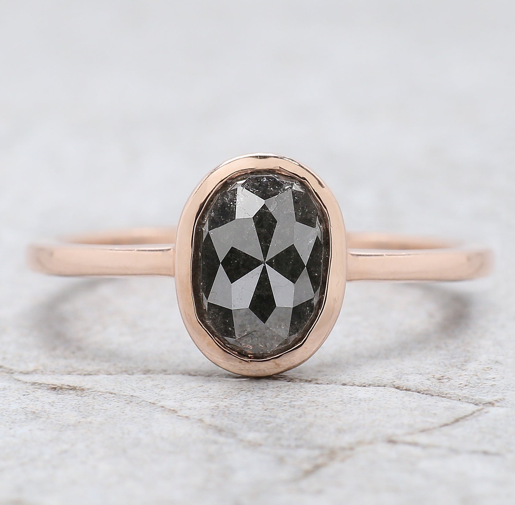 Oval Cut Salt And Pepper Diamond Ring 1.66 Ct 8.51 MM Oval Diamond Ring 14K Solid Rose Gold Silver Oval Engagement Ring Gift For Her QL2171