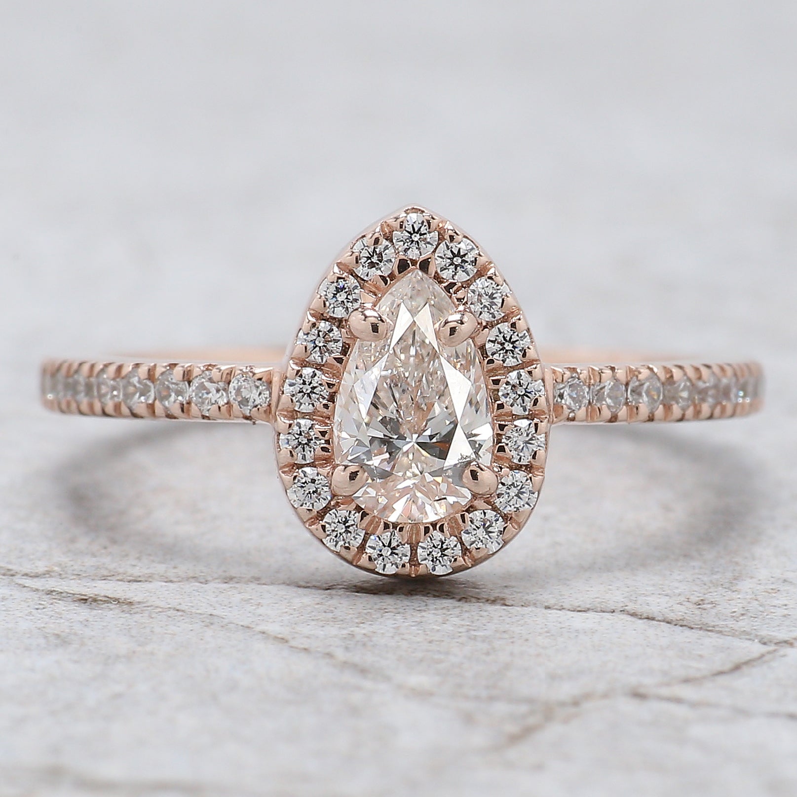 Pear Cut White Color Diamond Ring 0.51 Ct 6.85 MM Pear Diamond Ring 14K Solid Rose Gold Silver Pear Engagement Ring Gift For Her QL9755