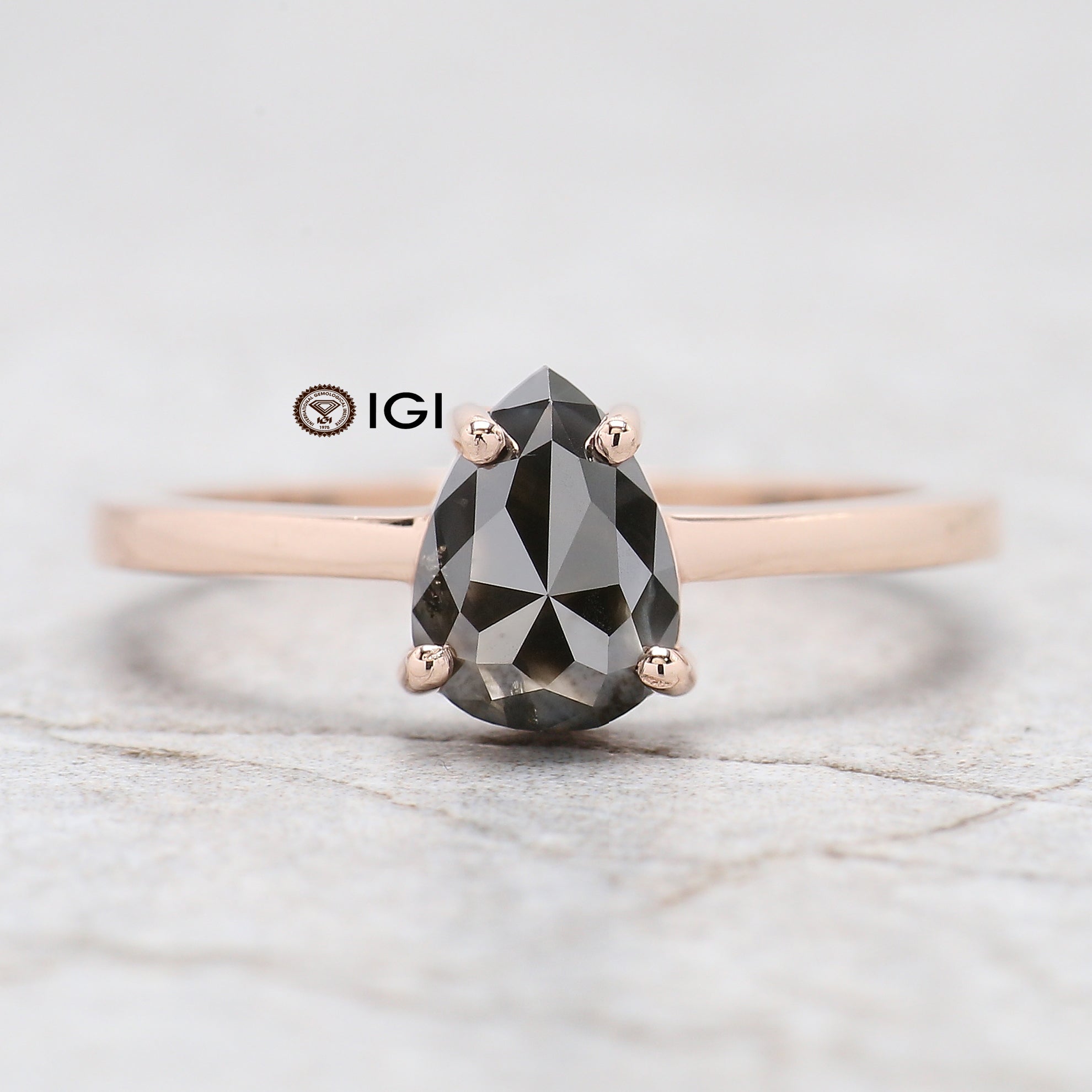 IGI Certified Pear Black Color Diamond Ring 1.34 Ct 7.75 MM Pear Diamond Ring 14K Solid Rose Gold Silver Engagement Ring Gift For Her QL9380