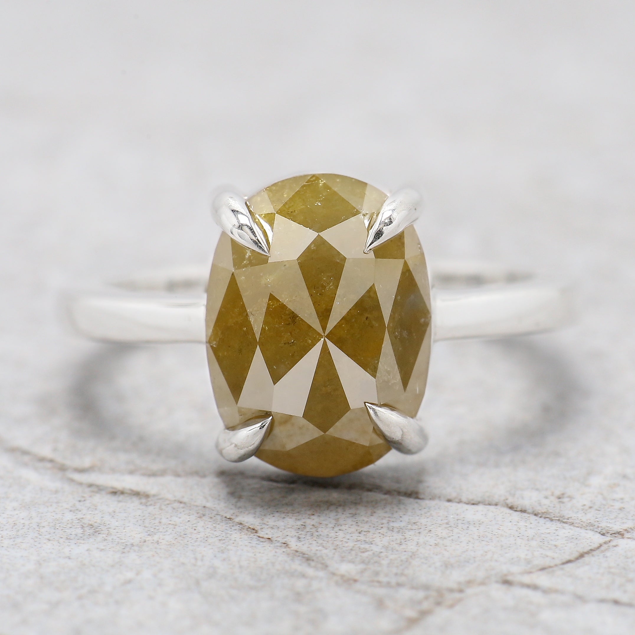 Oval Shape Yellow Color Diamond Ring 5.01 Ct 11.40 MM Oval Cut Diamond Ring 14K Solid White Gold Silver Engagement Ring Gift For Her QL8645