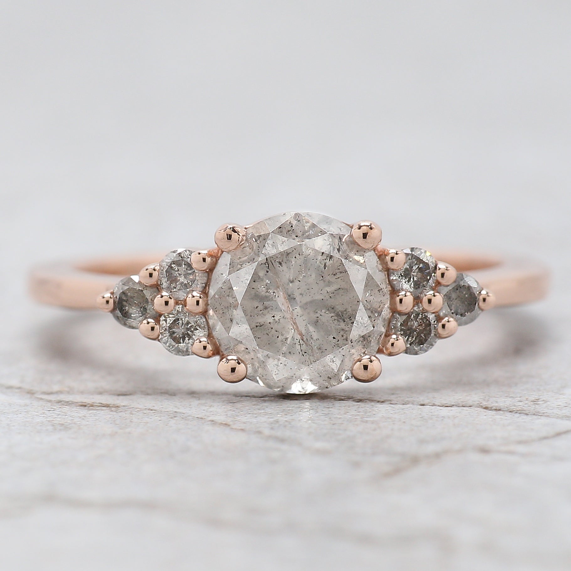 Round Cut Salt And Pepper Diamond Ring 1.43 Ct 6.75 MM Round Diamond Ring 14K Solid Rose Gold Silver Engagement Ring Gift For Her QL8207