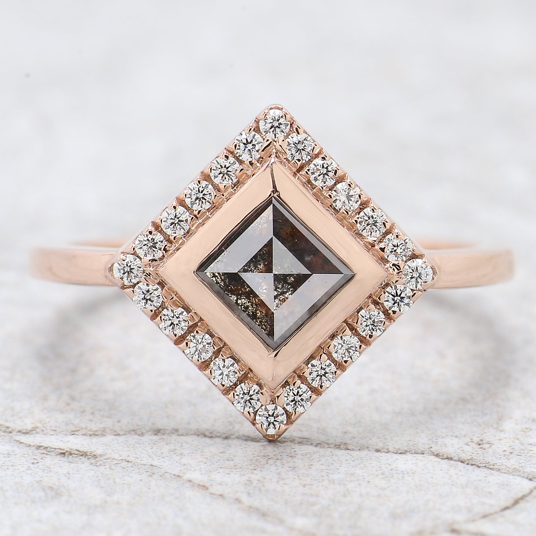 Kite Cut Salt And Pepper Diamond Ring 0.94 Ct 7.50 MM Kite Diamond Ring 14K Solid Rose Gold Silver Kite Engagement Ring Gift For Her QN489