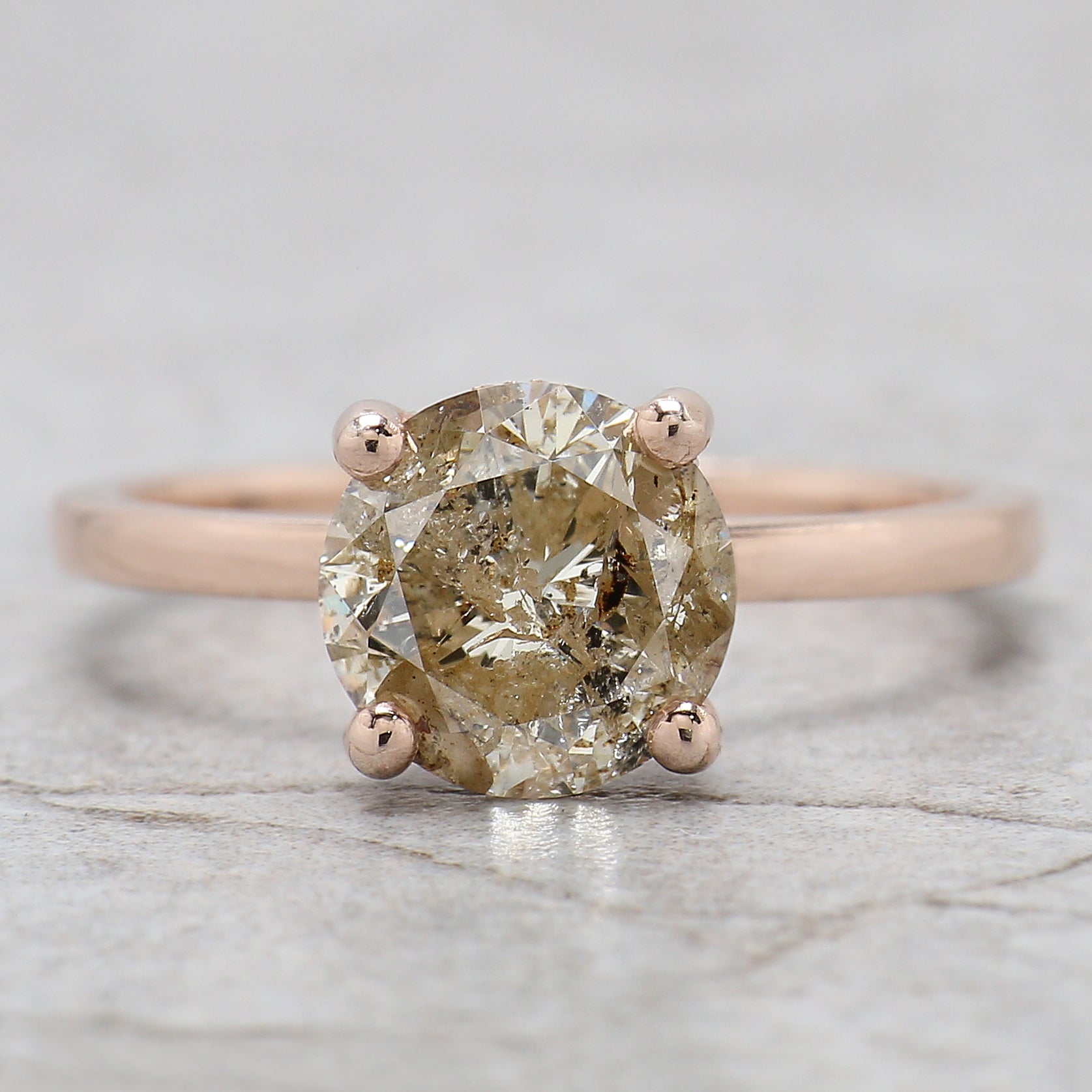 Round Cut Brown Color Diamond Ring 2.01 Ct 7.85 MM Round Shape Diamond Ring 14K Solid Rose Gold Silver Engagement Ring Gift For Her QL405