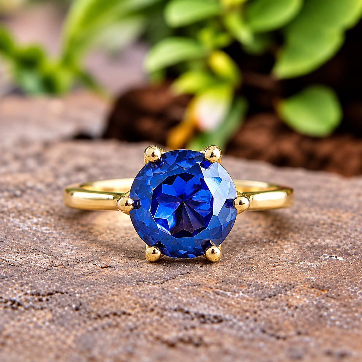 Royal Blue Round Portuguese Cut Engagement Ring, CZ Wedding Ring For Women, Travel Ring, Promise Ring, Dainty Anniversary Gift For Her FD607