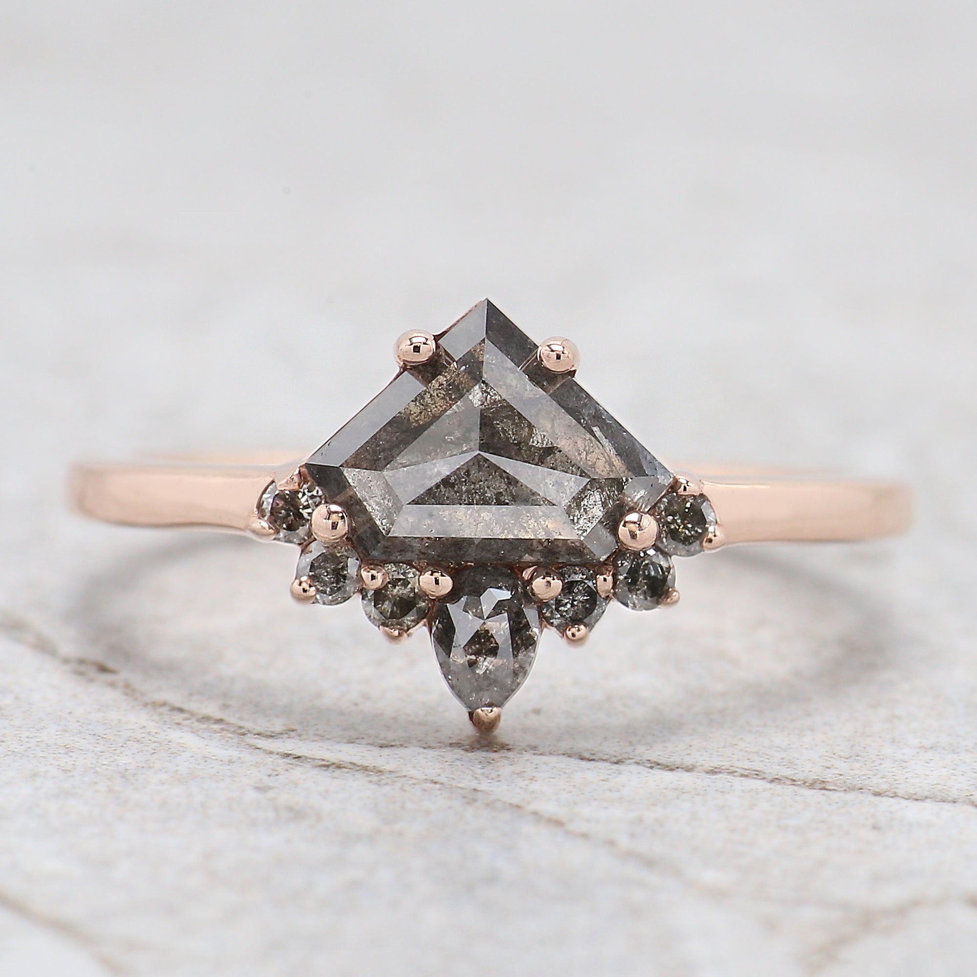 Shield Salt And Pepper Diamond Ring 1.12 Ct 6.05 MM Shield Cut Diamond Ring 14K Solid Rose Gold Silver Engagement Ring Gift For Her QN1274