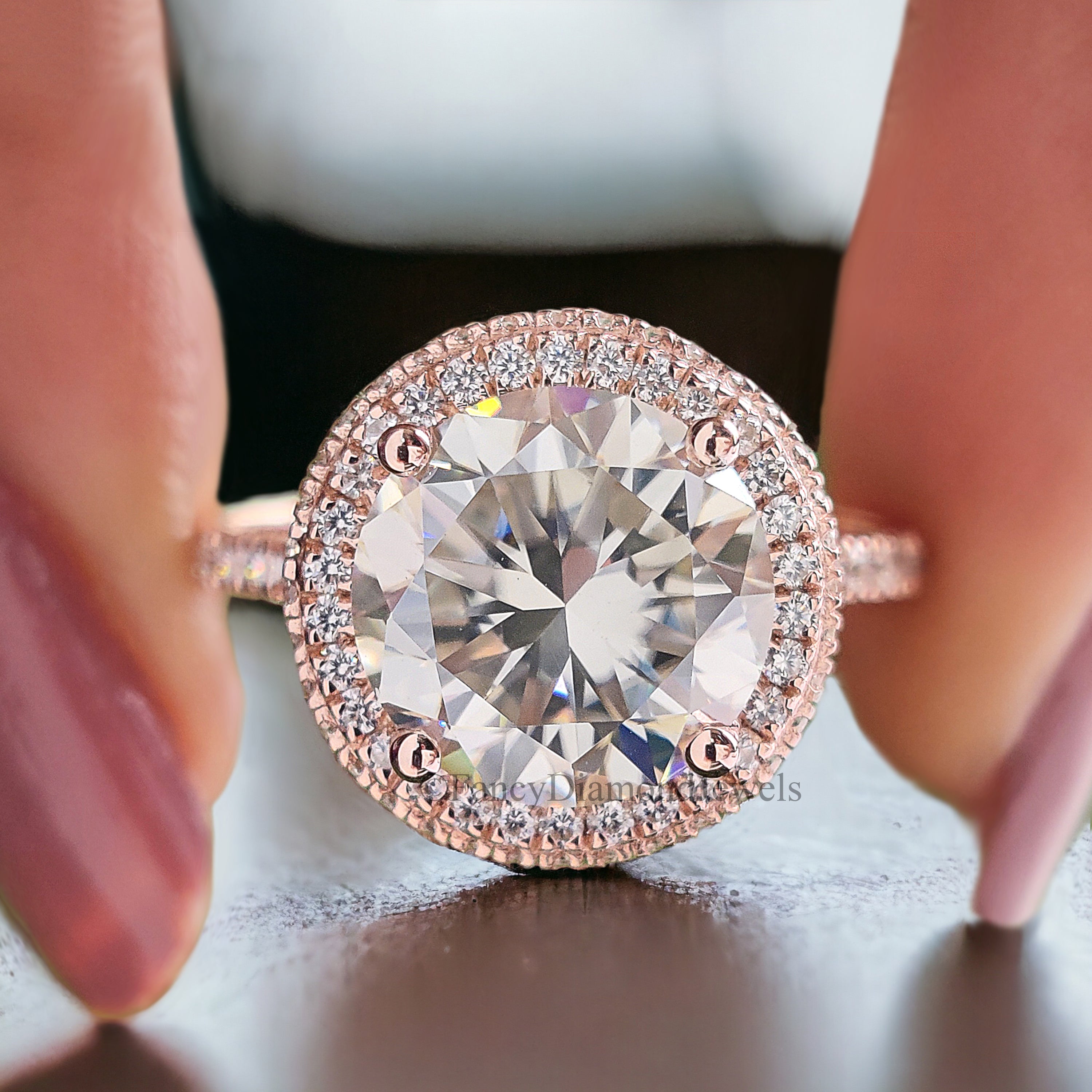 3.25 TW Round Brilliant Cut Colorless Moissanite Ring Halo Engagement Ring Wedding Ring Hidden Halo Ring Anniversary Gift Ring for Her FD219