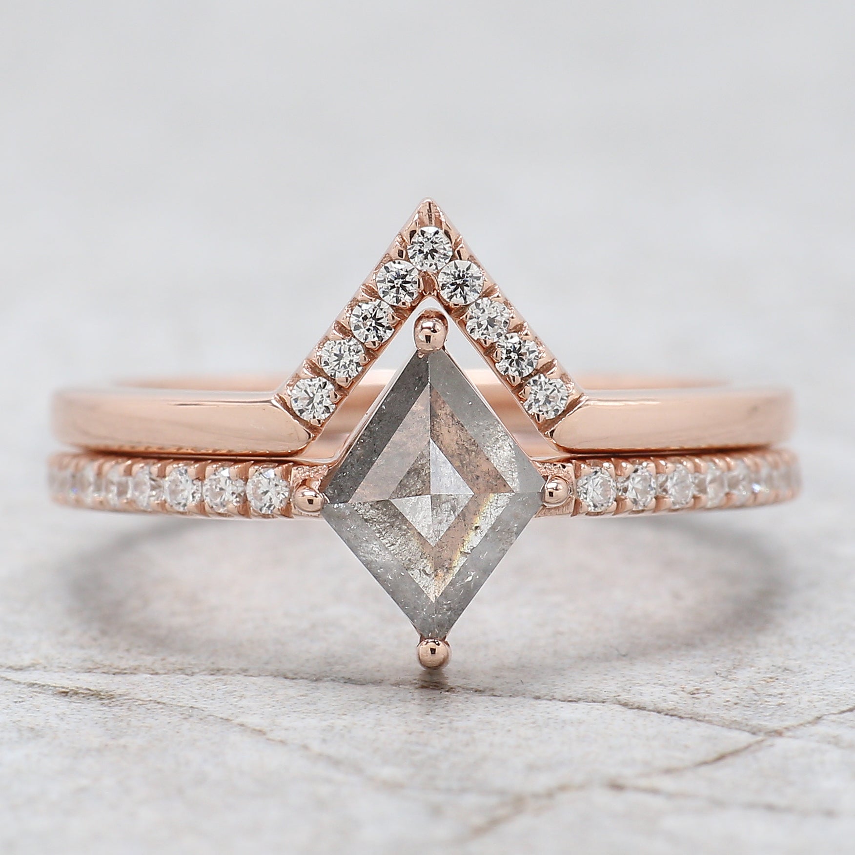 Kite Cut Salt And Pepper Diamond Ring 0.97 Ct 8.45 MM Kite Diamond Ring 14K Solid Rose Gold Silver Kite Engagement Ring Gift For Her QL3065