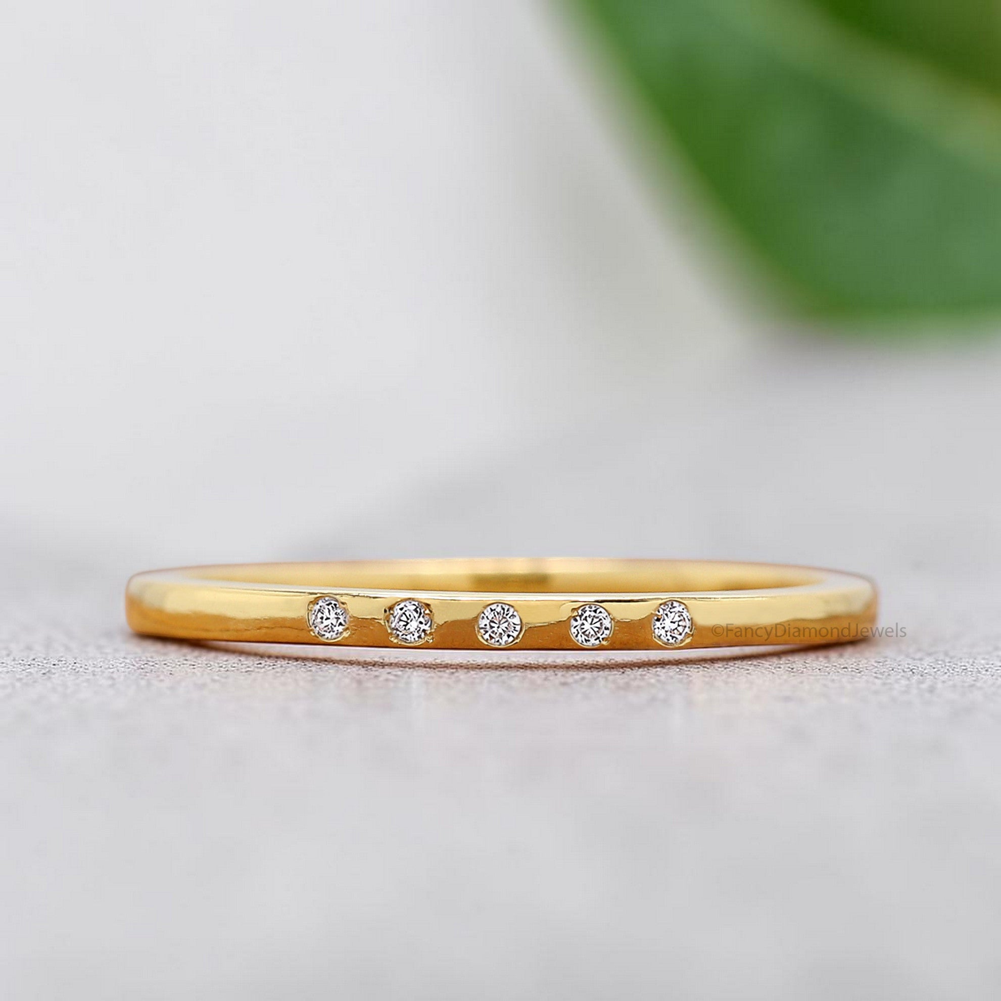 5 Stone Micro Pave Set Minimalist Diamond Ring Dainty Stacking Ring 14k Solid Gold Lab Diamond Wedding Band for Women Daily Wear Ring FD568