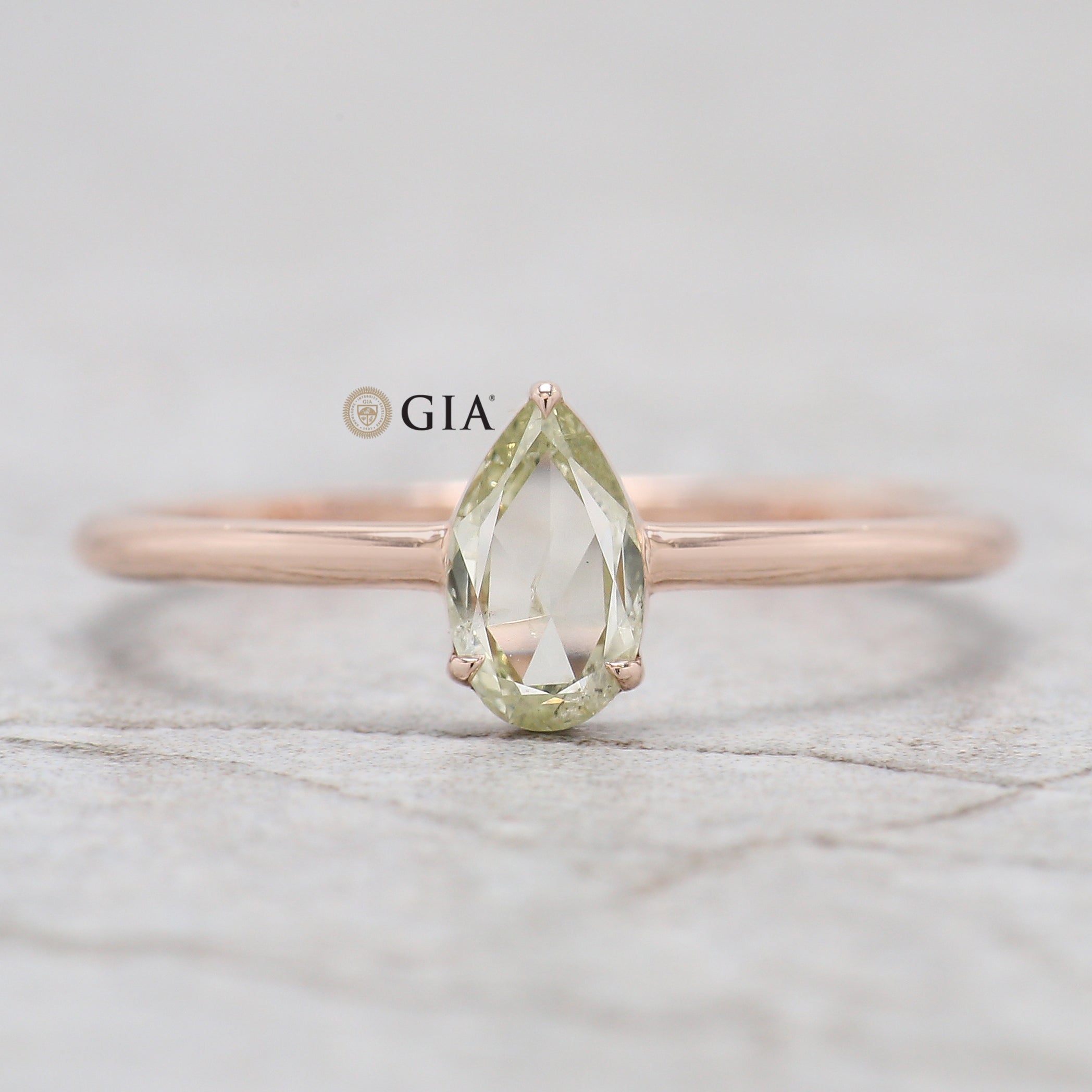 GIA Certified Pear Green Color Diamond Ring 0.32 Ct 6.63 MM Pear Diamond Ring 14K Solid Rose Gold Silver Engagement Ring Gift For Her QL4429
