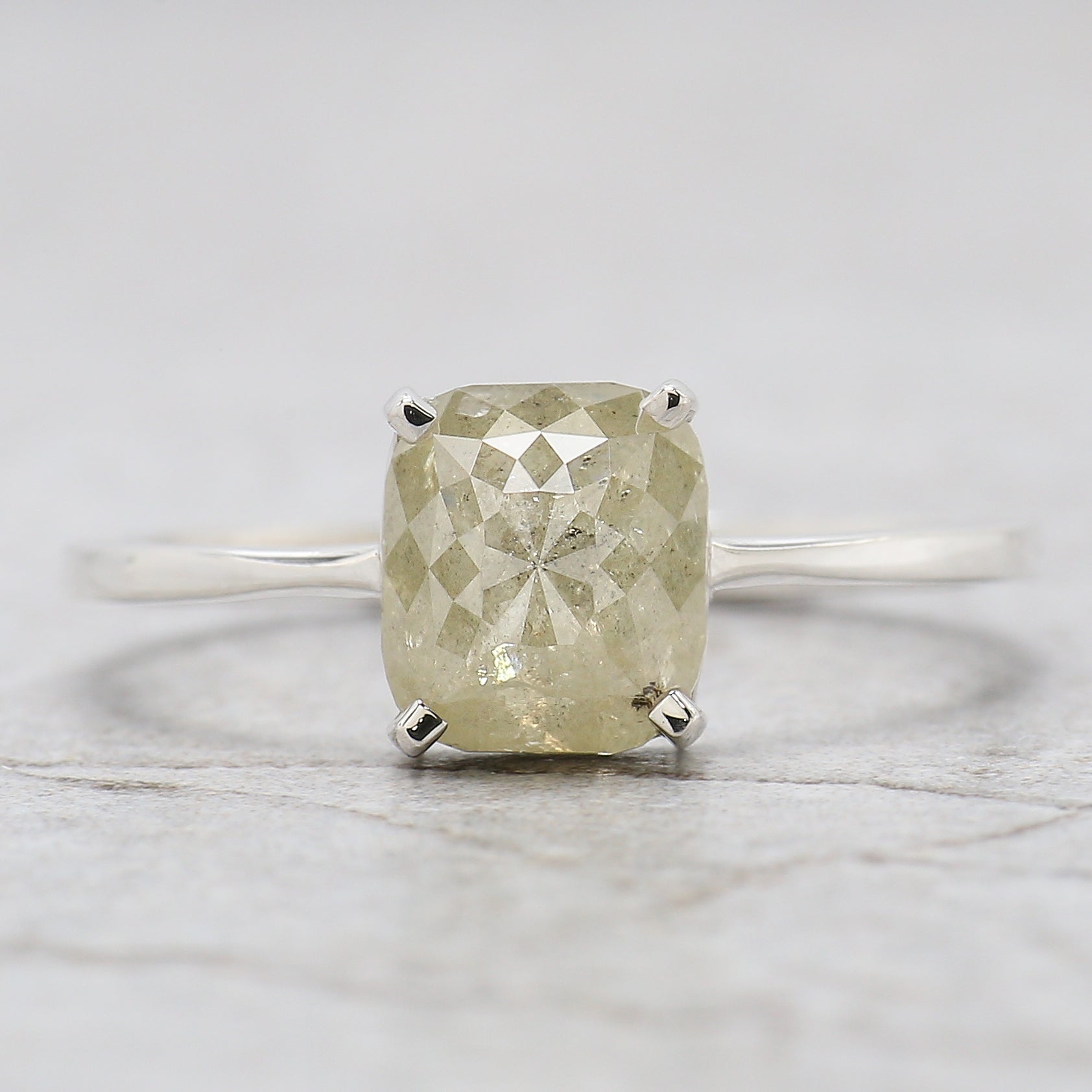 Cushion Cut Grey Color Diamond Ring 1.70 Ct 7.10 MM Cushion Diamond Ring 14K Solid White Gold Silver Engagement Ring Gift For Her QL7412