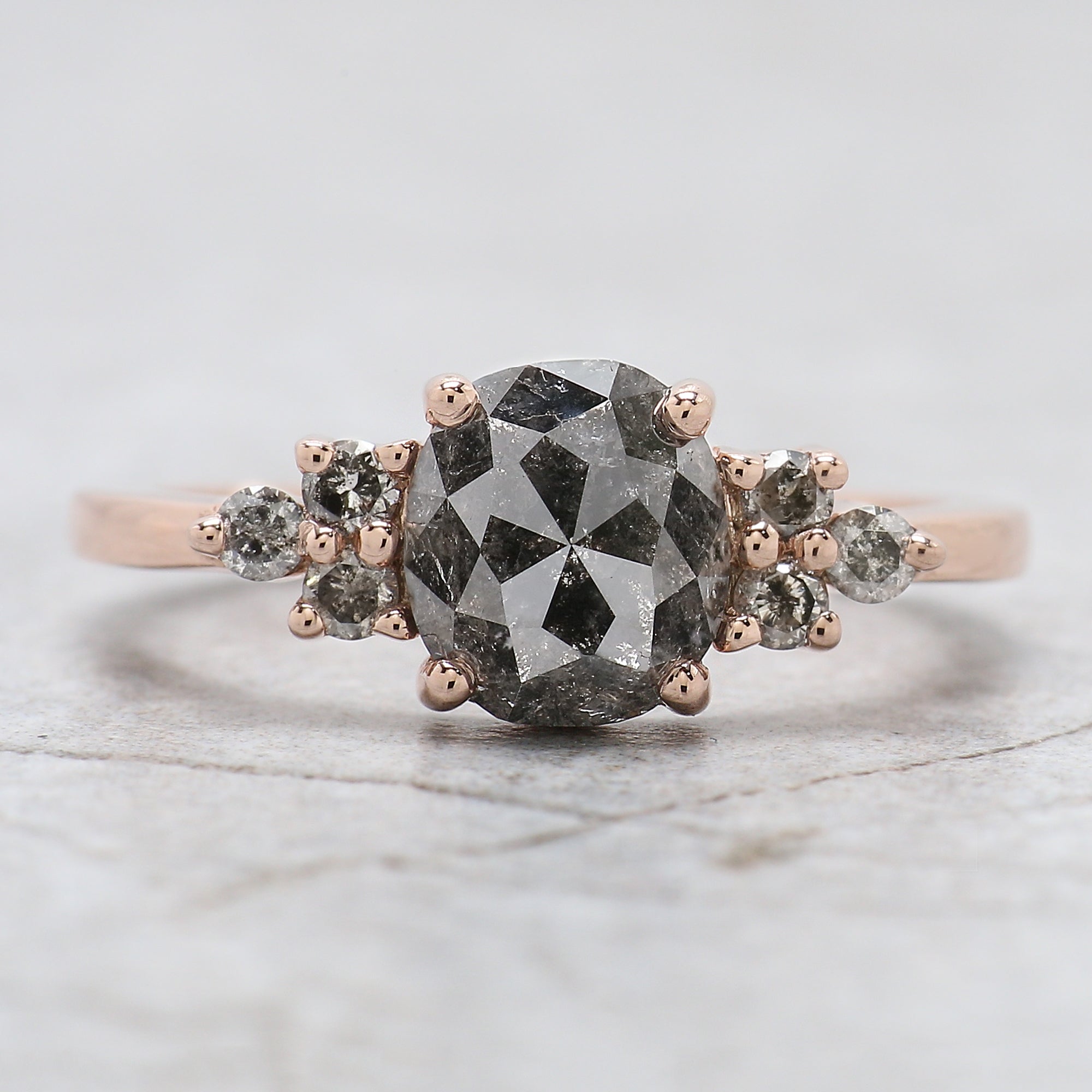 Oval Cut Salt And Pepper Diamond Ring 1.27 Ct 7.55 MM Oval Diamond Ring 14K Solid Rose Gold Silver Oval Engagement Ring Gift For Her QN9431