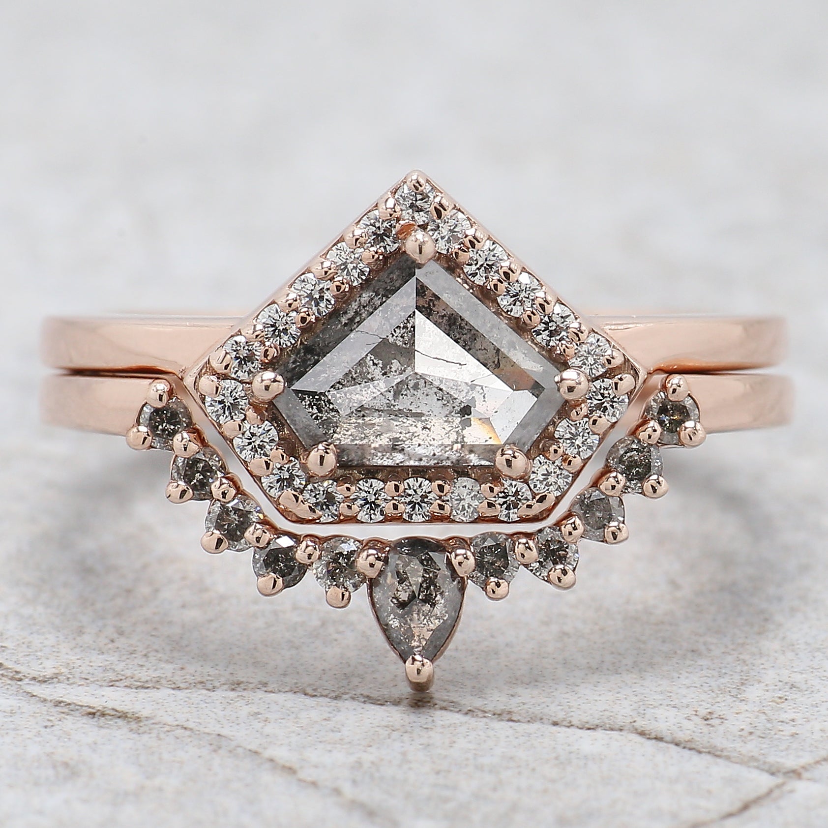 Shield Cut Salt And Pepper Diamond Ring 1.17 Ct 6.05 MM Shield Diamond Ring 14K Solid Rose Gold Silver Engagement Ring Gift For Her QL285